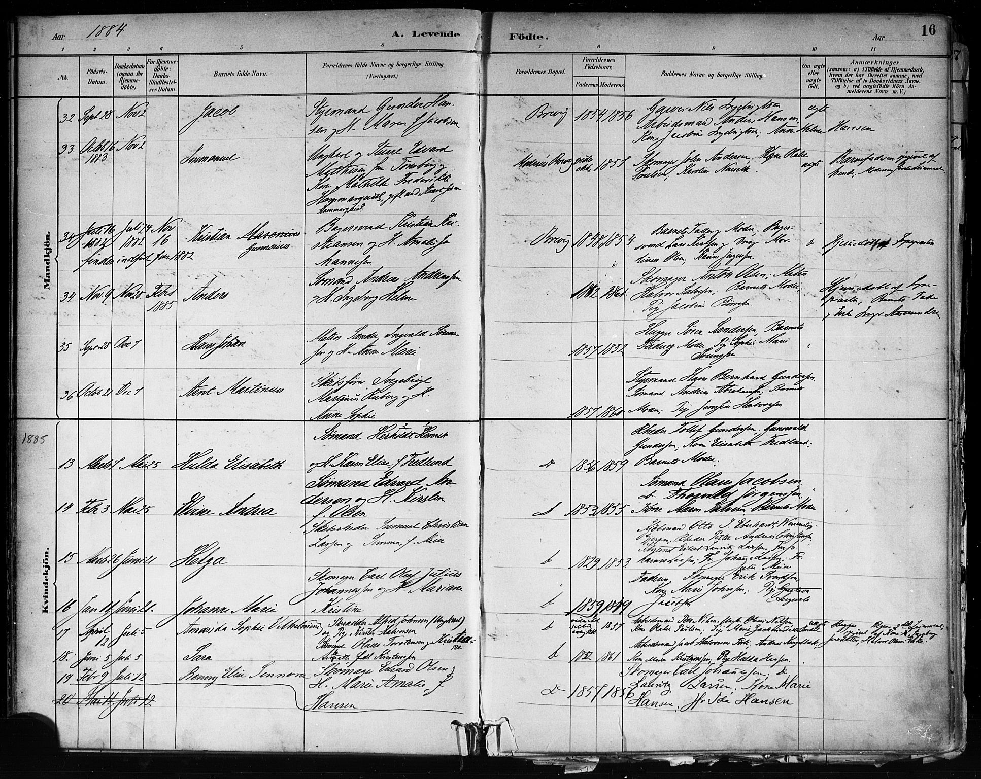 Brevik kirkebøker, AV/SAKO-A-255/F/Fa/L0007: Ministerialbok nr. 7, 1882-1900, s. 16