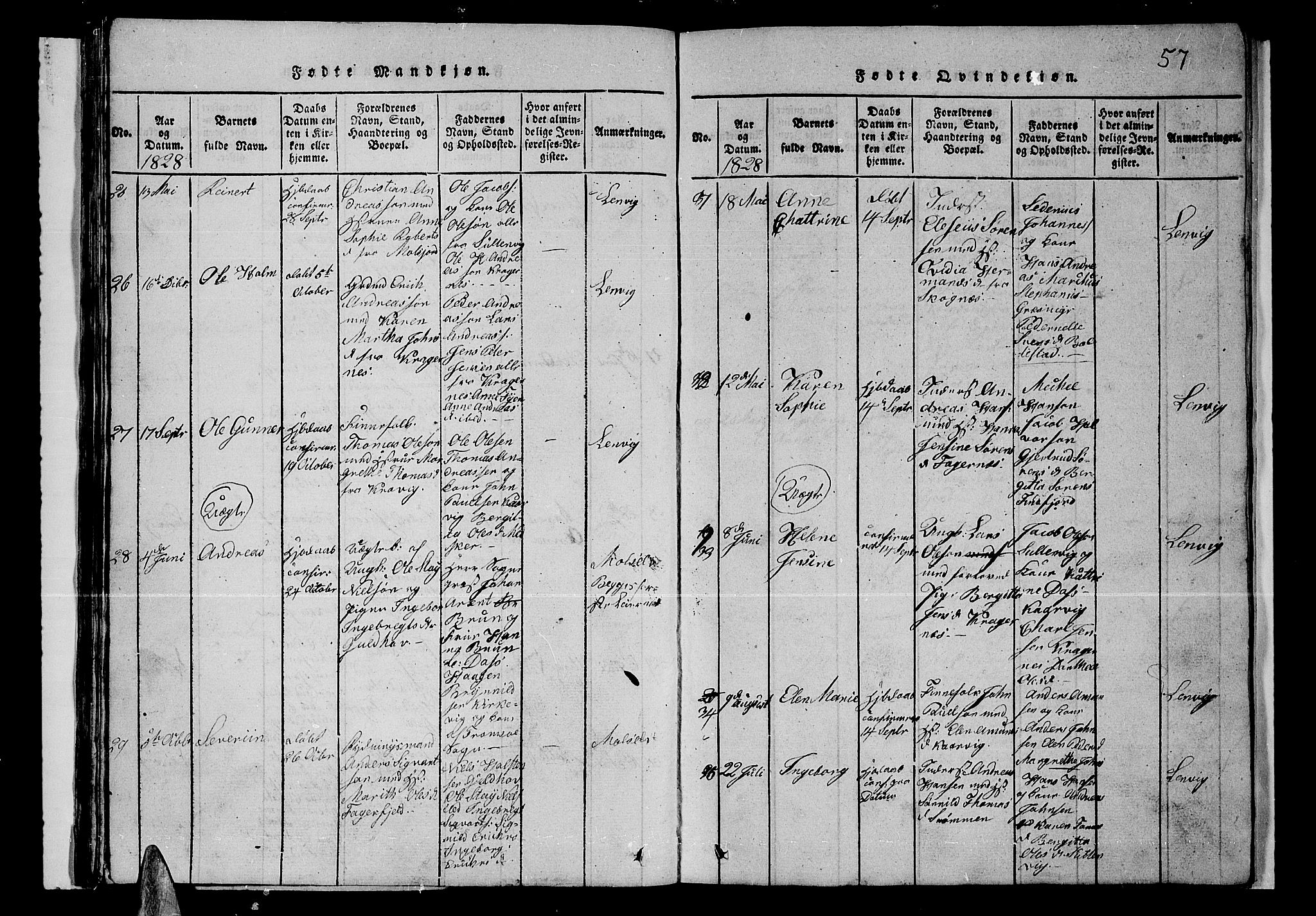 Lenvik sokneprestembete, SATØ/S-1310/H/Ha/Hab/L0001klokker: Klokkerbok nr. 1, 1822-1837, s. 57