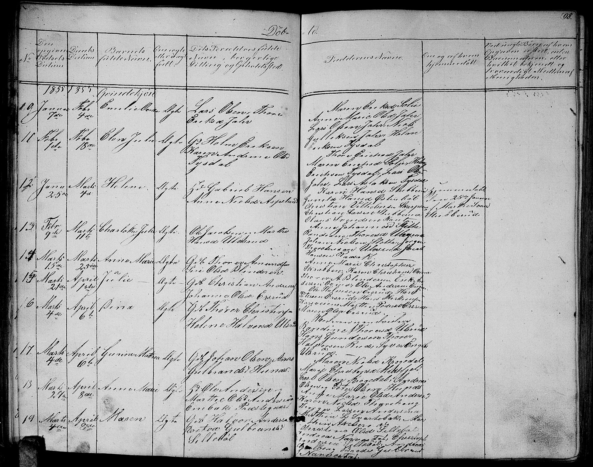 Enebakk prestekontor Kirkebøker, SAO/A-10171c/G/Ga/L0004: Klokkerbok nr. I 4, 1850-1866, s. 98