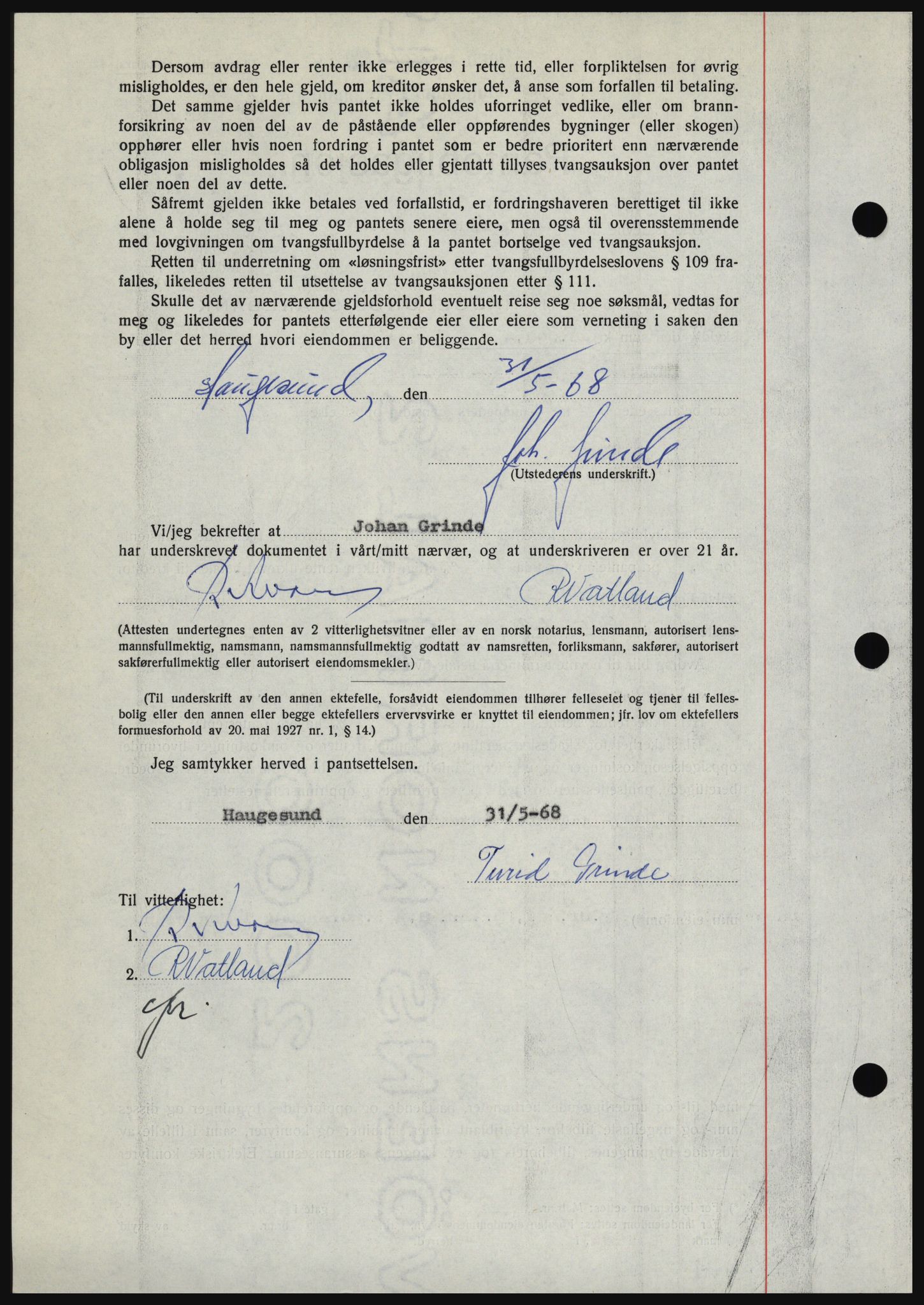 Haugesund tingrett, AV/SAST-A-101415/01/II/IIC/L0058: Pantebok nr. B 58, 1967-1968, Dagboknr: 1315/1968