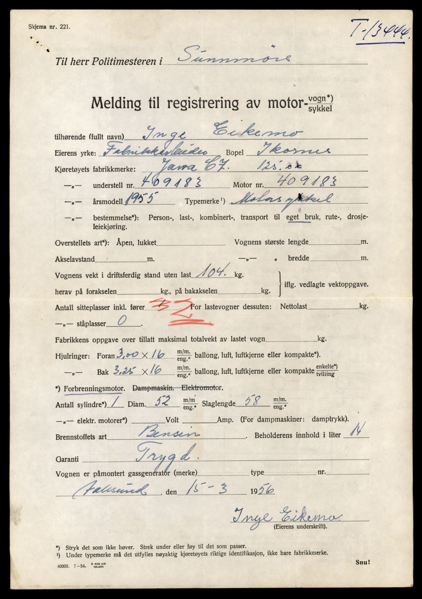 Møre og Romsdal vegkontor - Ålesund trafikkstasjon, AV/SAT-A-4099/F/Fe/L0039: Registreringskort for kjøretøy T 13361 - T 13530, 1927-1998, s. 1431