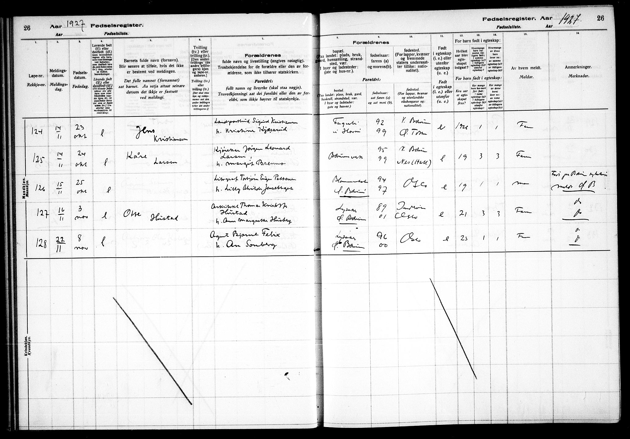 Vestre Bærum prestekontor Kirkebøker, AV/SAO-A-10209a/J/L0002: Fødselsregister nr. 2, 1927-1933, s. 26