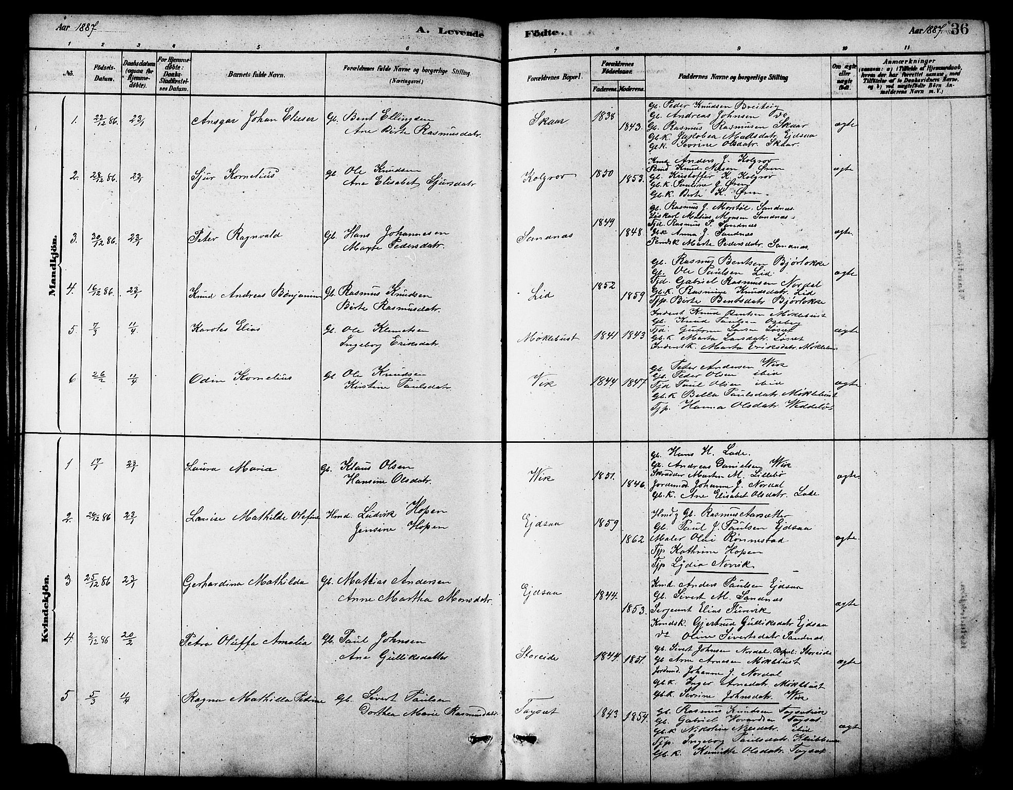 Ministerialprotokoller, klokkerbøker og fødselsregistre - Møre og Romsdal, SAT/A-1454/502/L0027: Klokkerbok nr. 502C01, 1878-1908, s. 36