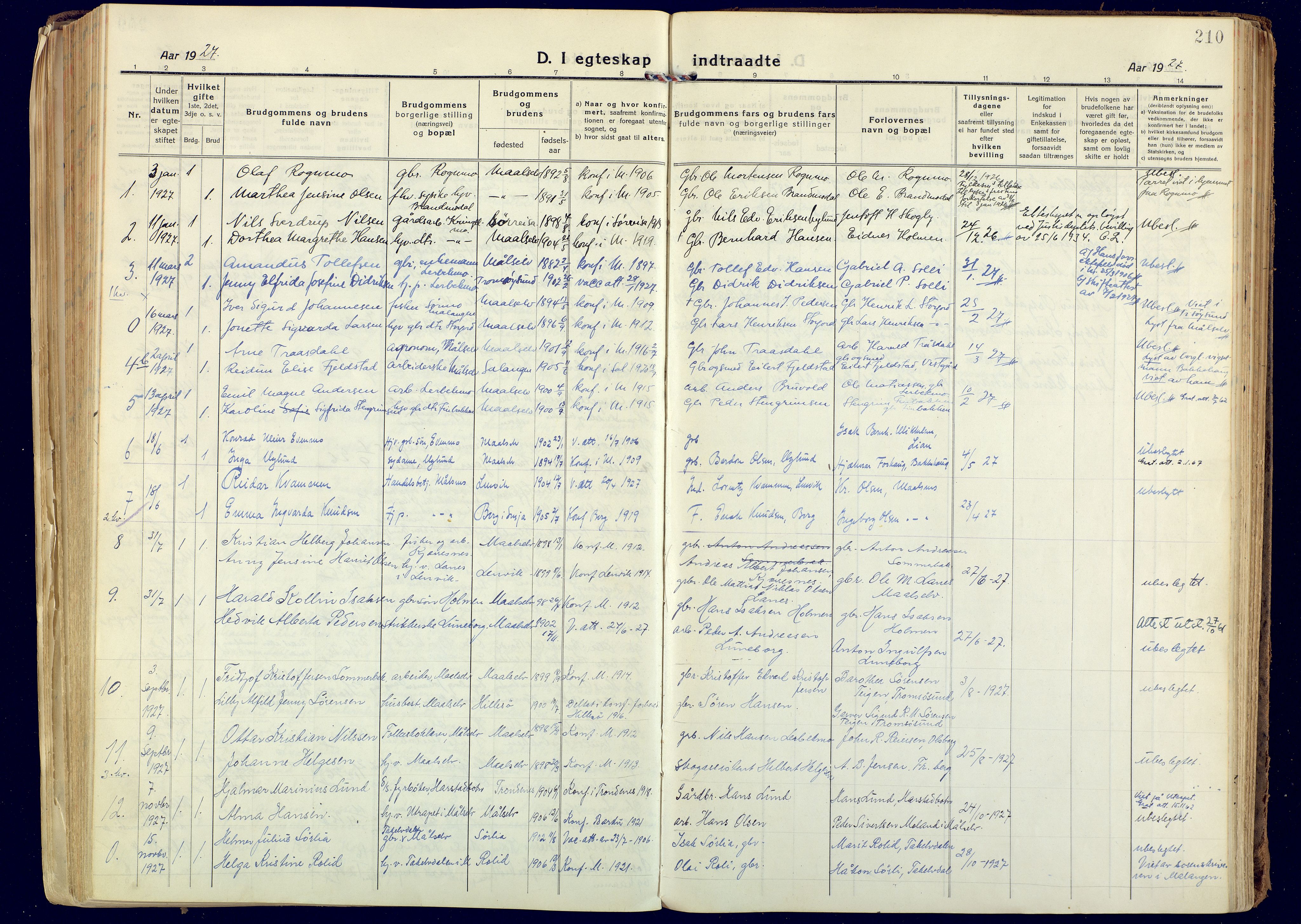 Målselv sokneprestembete, SATØ/S-1311/G/Ga/Gaa/L0014kirke: Ministerialbok nr. 14, 1919-1932, s. 210