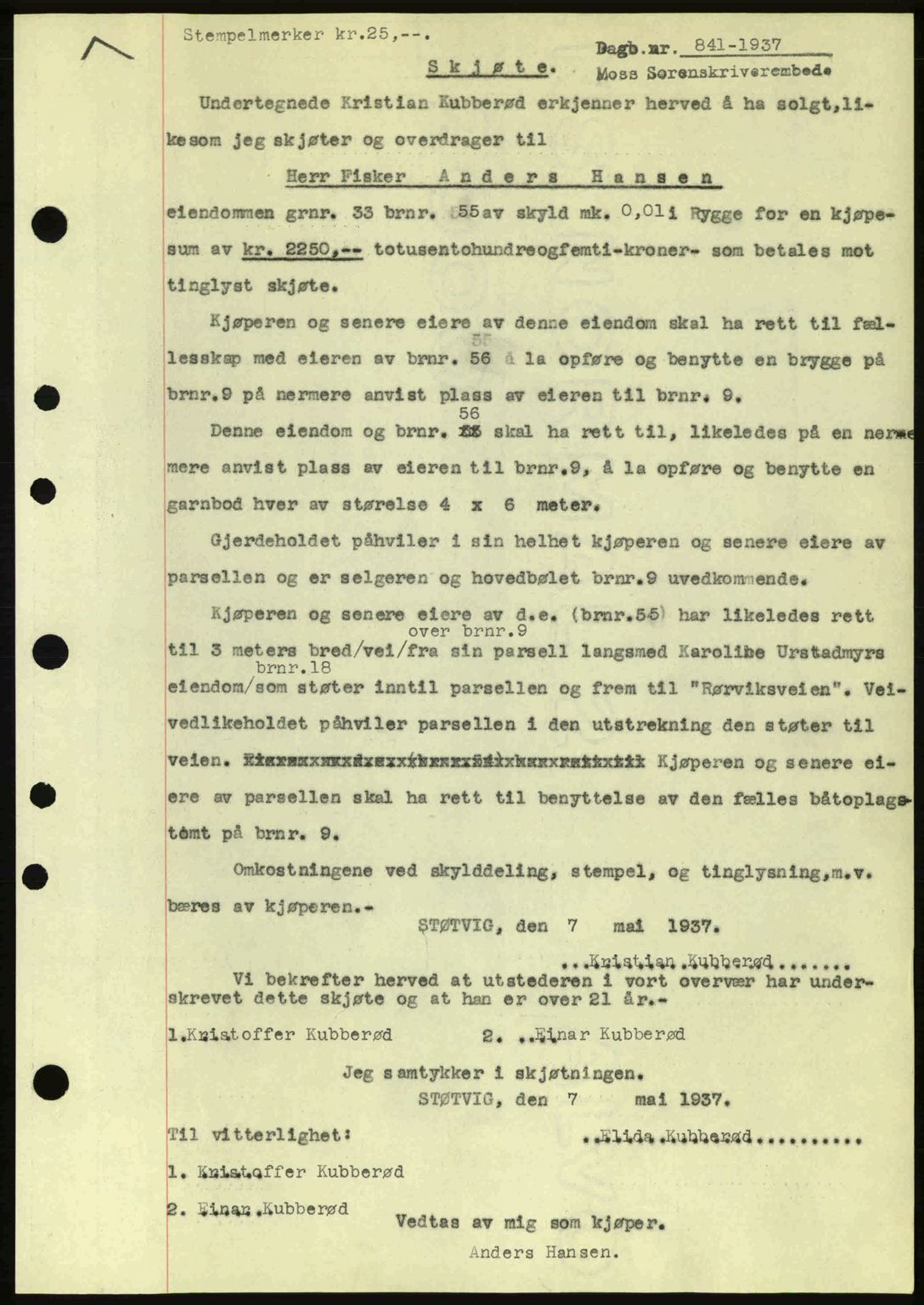 Moss sorenskriveri, SAO/A-10168: Pantebok nr. A2, 1936-1937, Dagboknr: 841/1937