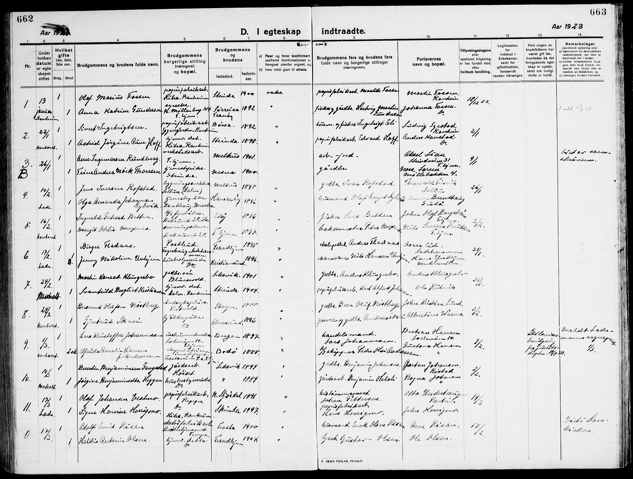 Ministerialprotokoller, klokkerbøker og fødselsregistre - Sør-Trøndelag, AV/SAT-A-1456/607/L0321: Ministerialbok nr. 607A05, 1916-1935, s. 662-663