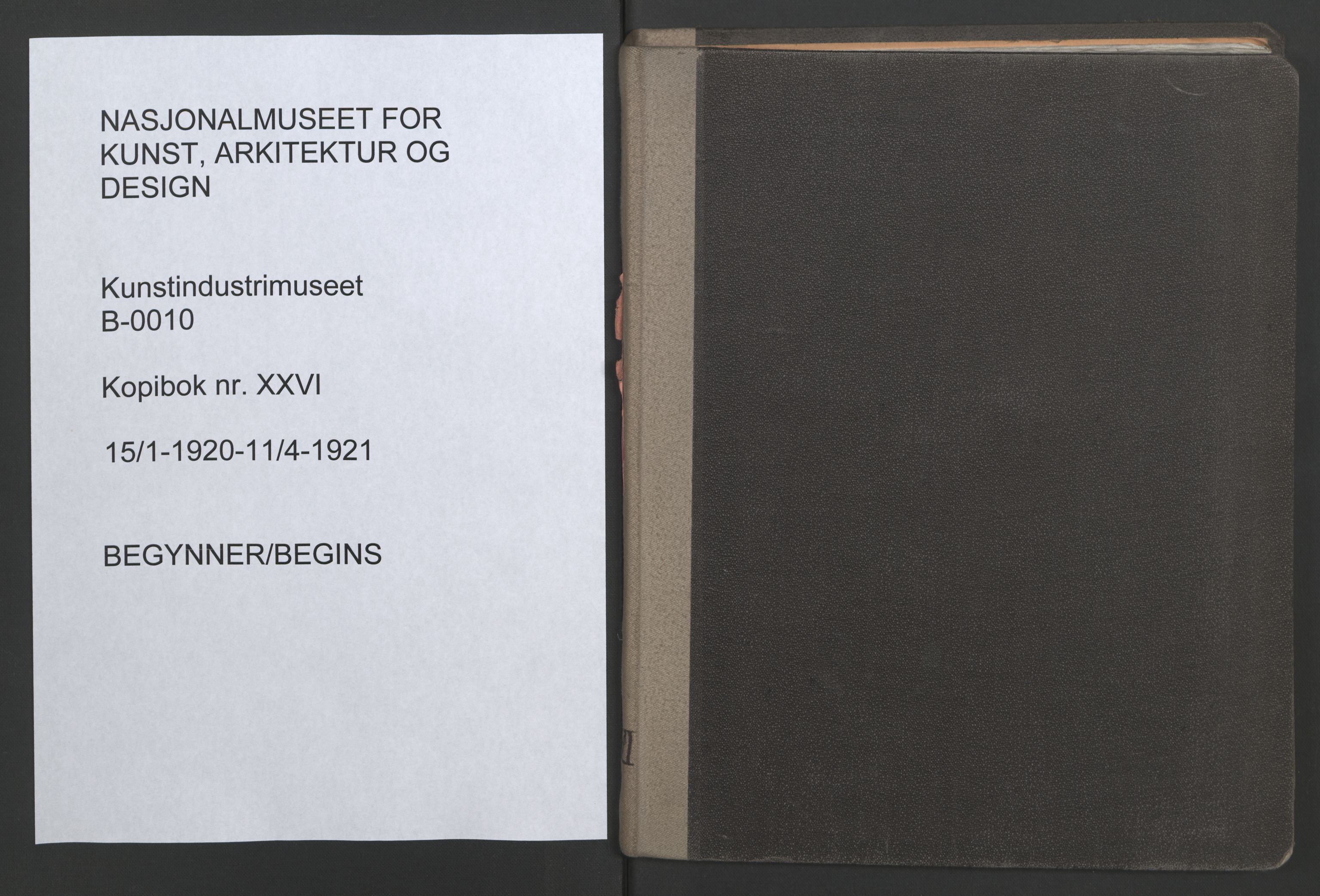 Kunstindustrimuseet i Oslo, NMFK/KIM-1001/B/L0010/0003: Kopibok / Kopibok XXVI, 1920-1921, s. 1