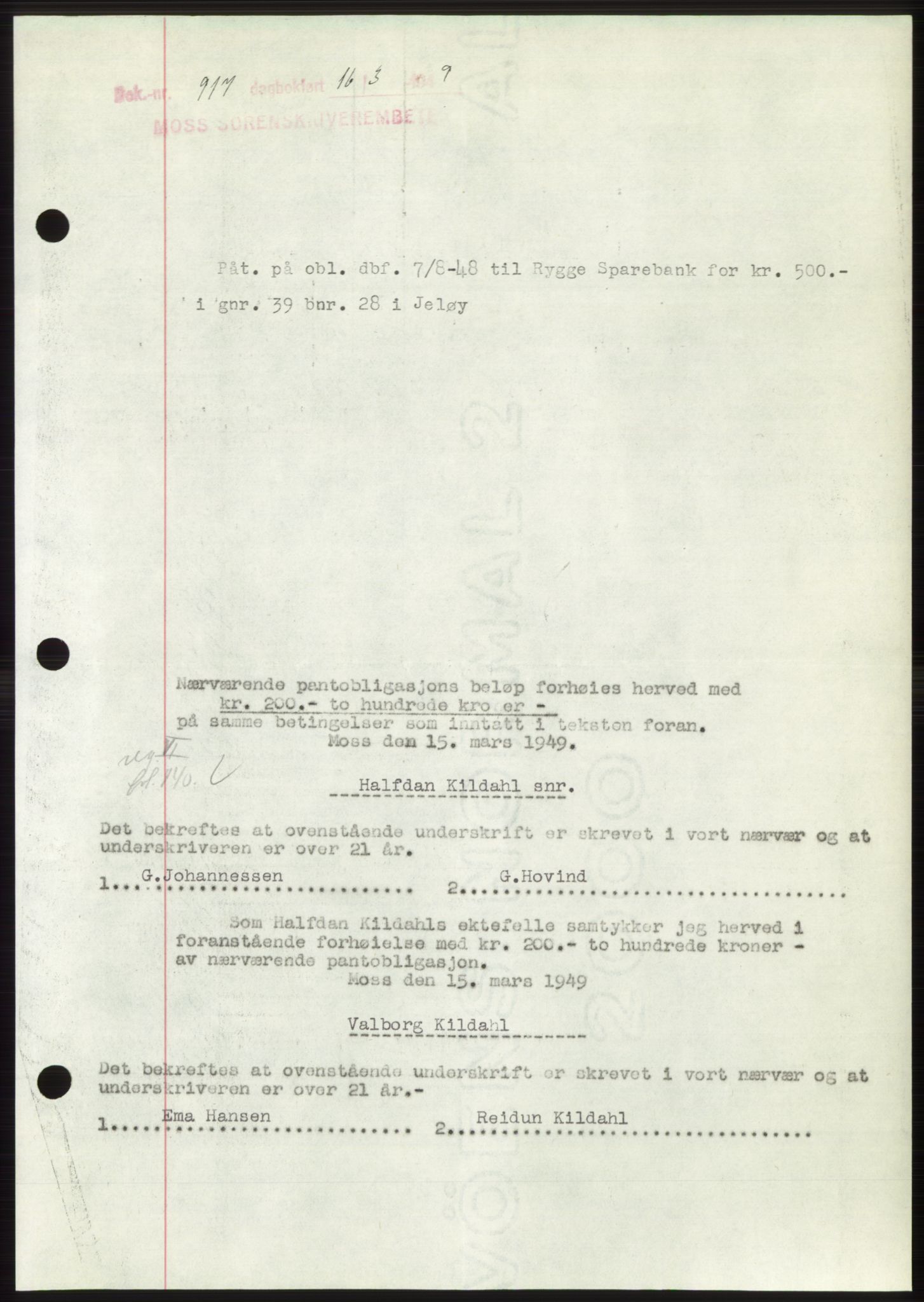 Moss sorenskriveri, SAO/A-10168: Pantebok nr. B21, 1949-1949, Dagboknr: 917/1949