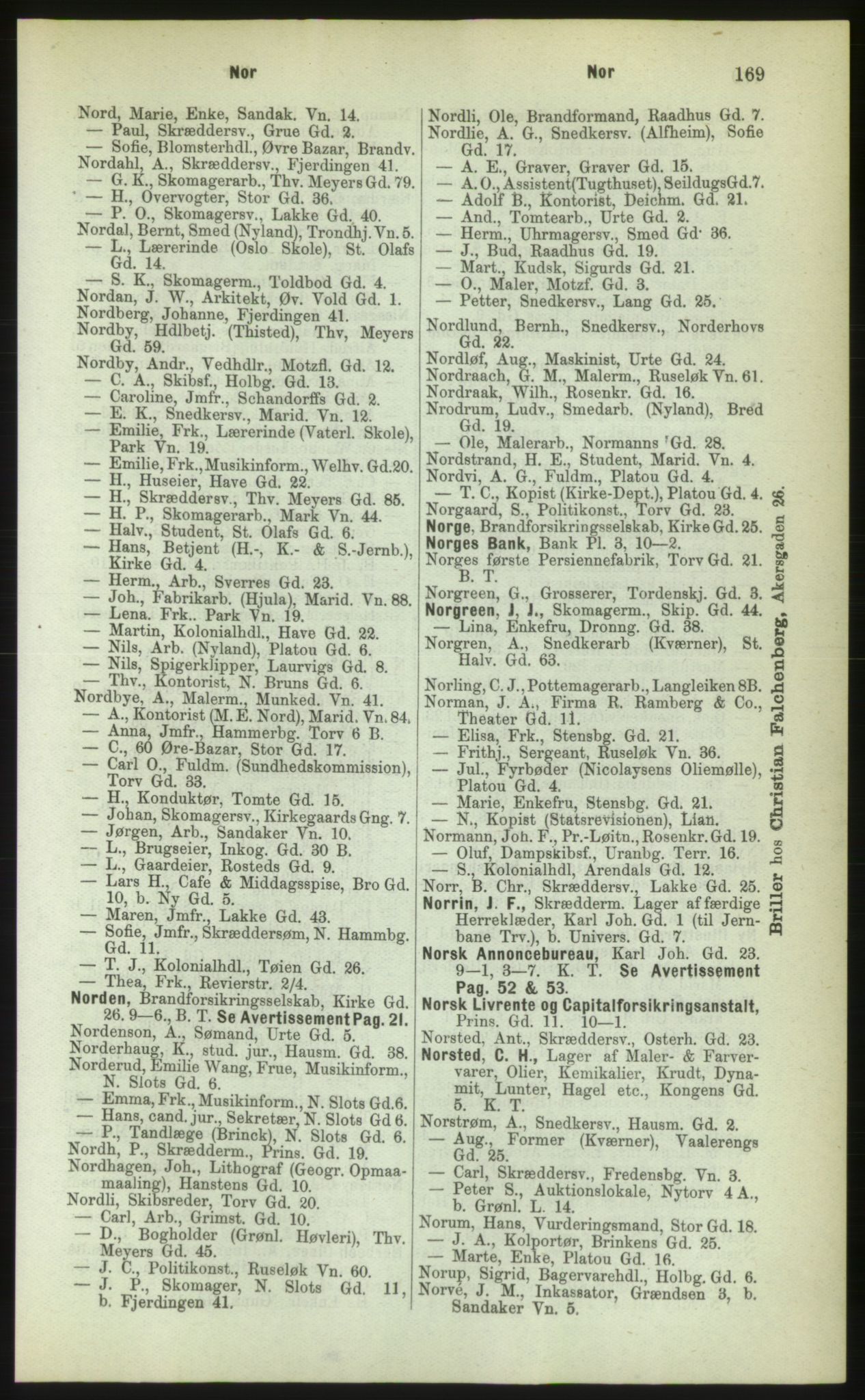 Kristiania/Oslo adressebok, PUBL/-, 1883, s. 169