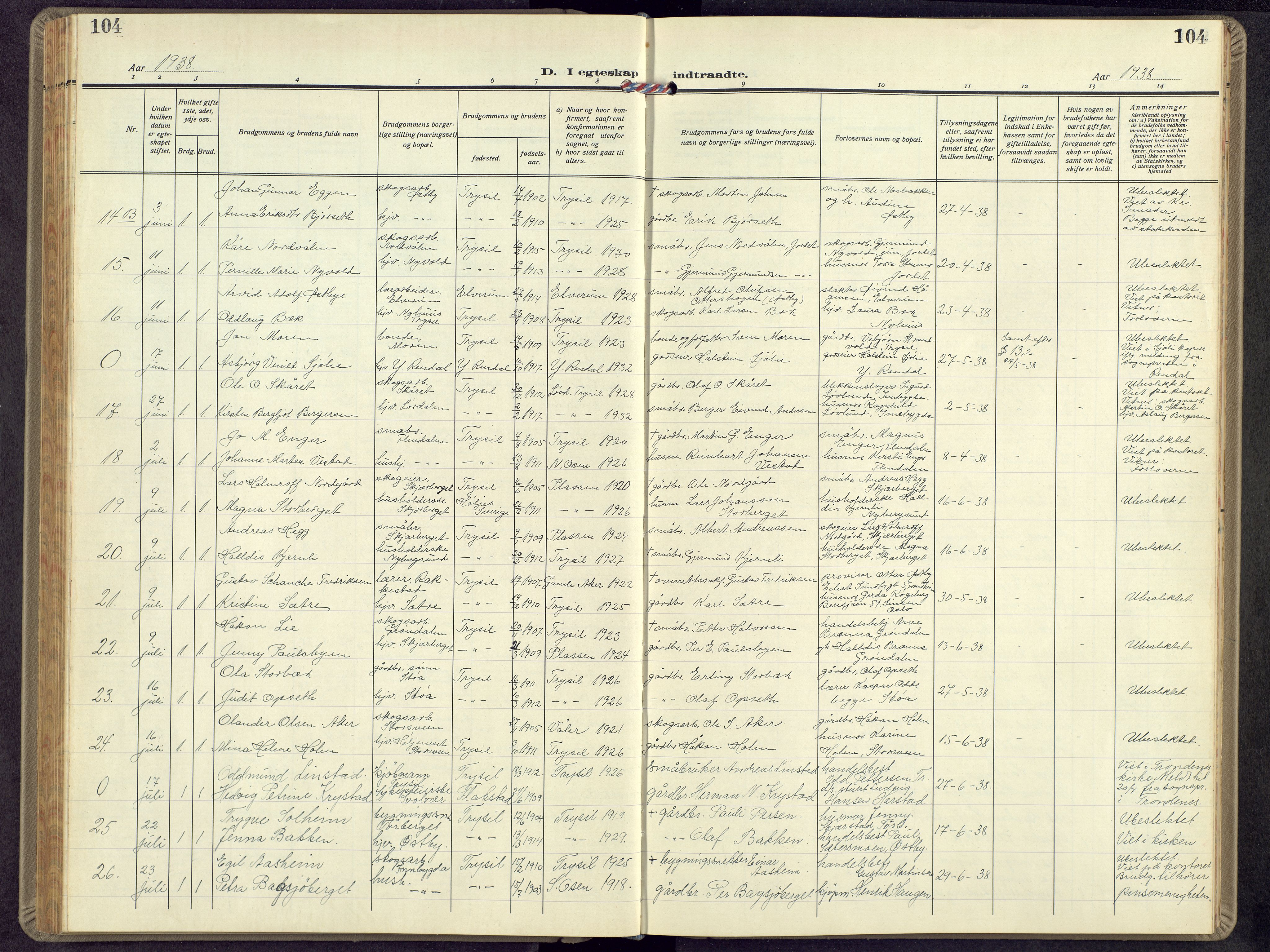 Trysil prestekontor, AV/SAH-PREST-046/H/Ha/Hab/L0012: Klokkerbok nr. 12, 1938-1959, s. 104