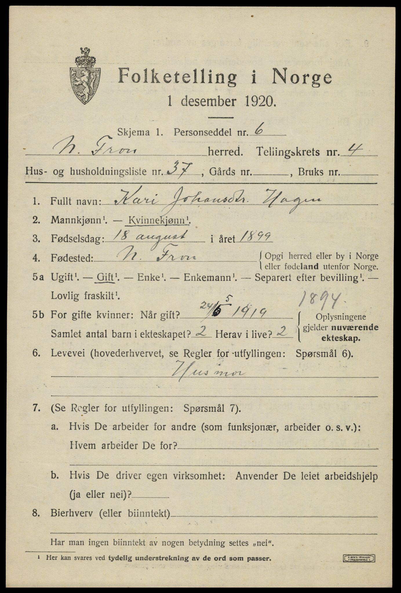 SAH, Folketelling 1920 for 0518 Nord-Fron herred, 1920, s. 4416