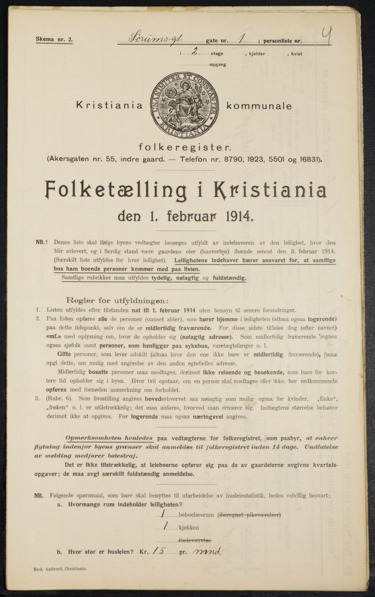 OBA, Kommunal folketelling 1.2.1914 for Kristiania, 1914, s. 107609