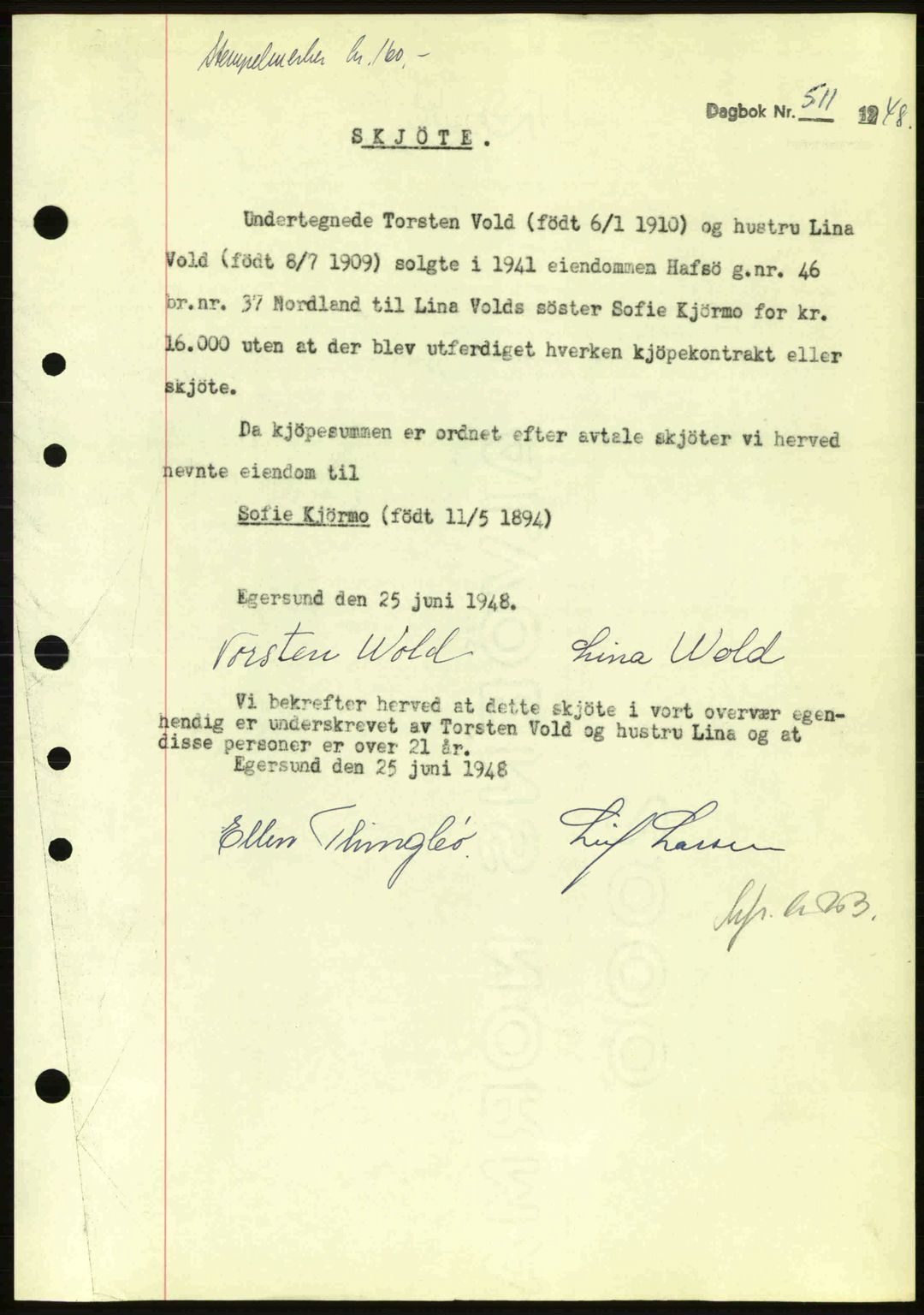 Dalane sorenskriveri, SAST/A-100309/02/G/Gb/L0051: Pantebok nr. A11, 1947-1948, Dagboknr: 511/1948