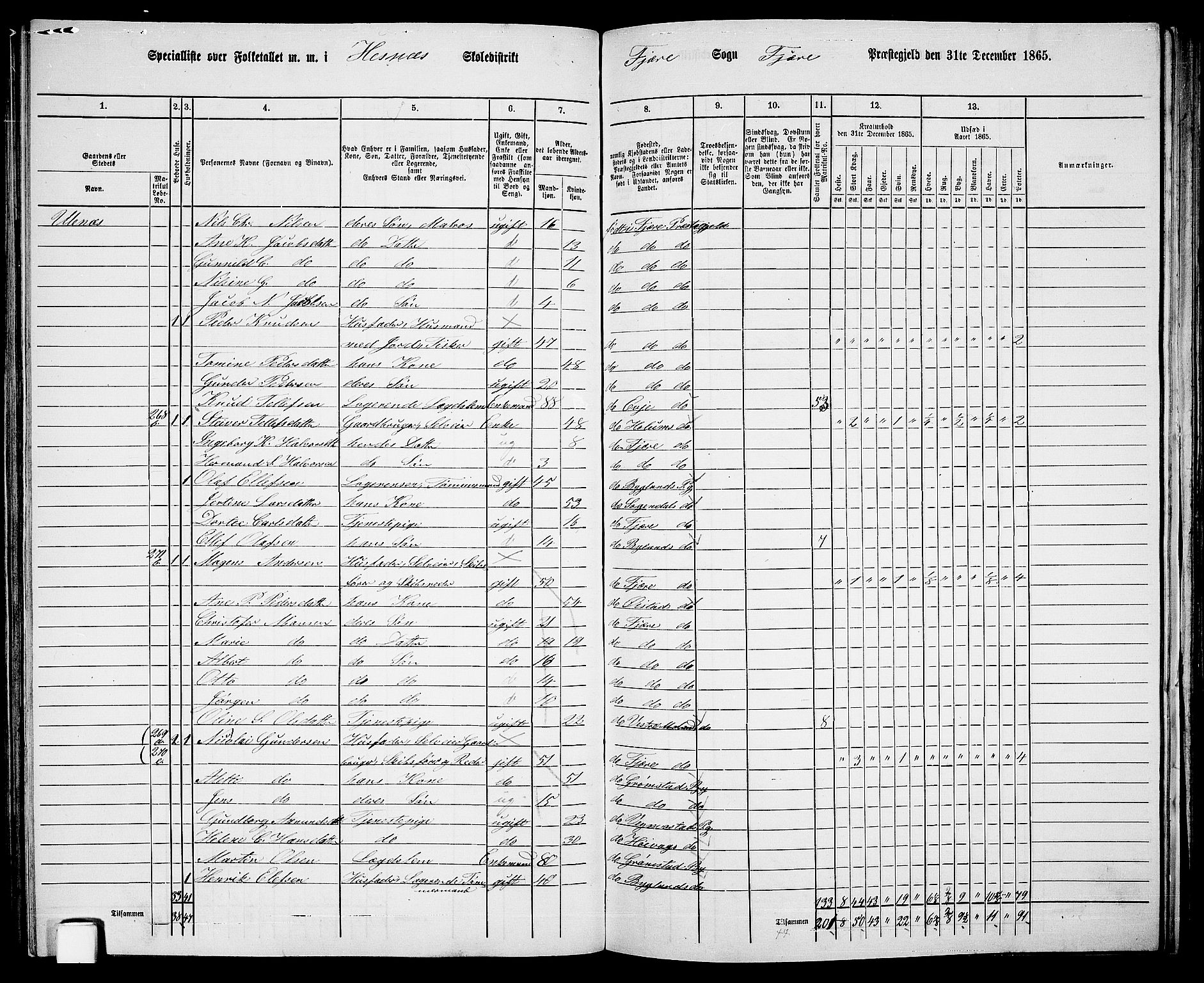 RA, Folketelling 1865 for 0923L Fjære prestegjeld, Fjære sokn, 1865, s. 89