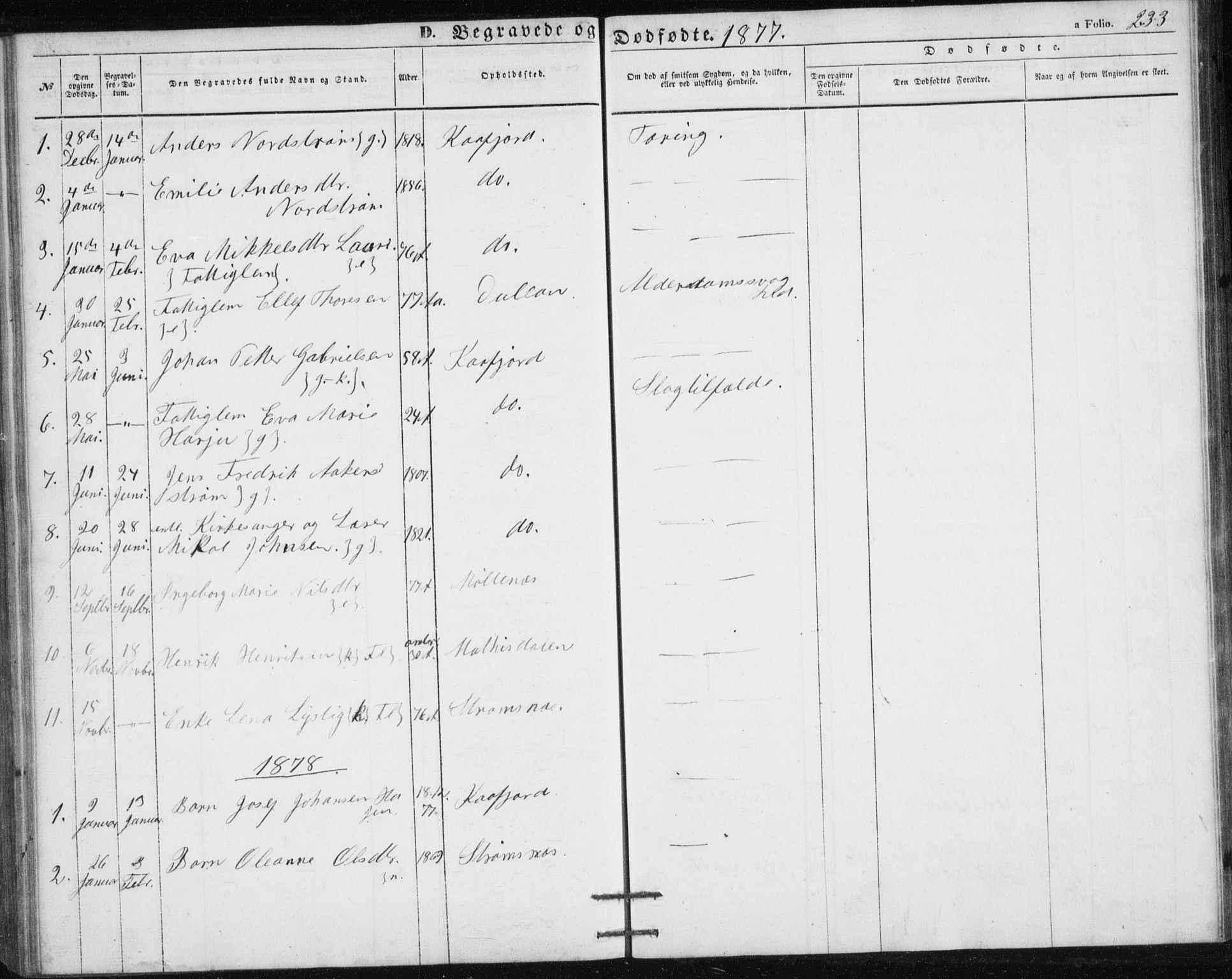 Alta sokneprestkontor, AV/SATØ-S-1338/H/Hb/L0002.klokk: Klokkerbok nr. 2, 1856-1880, s. 233
