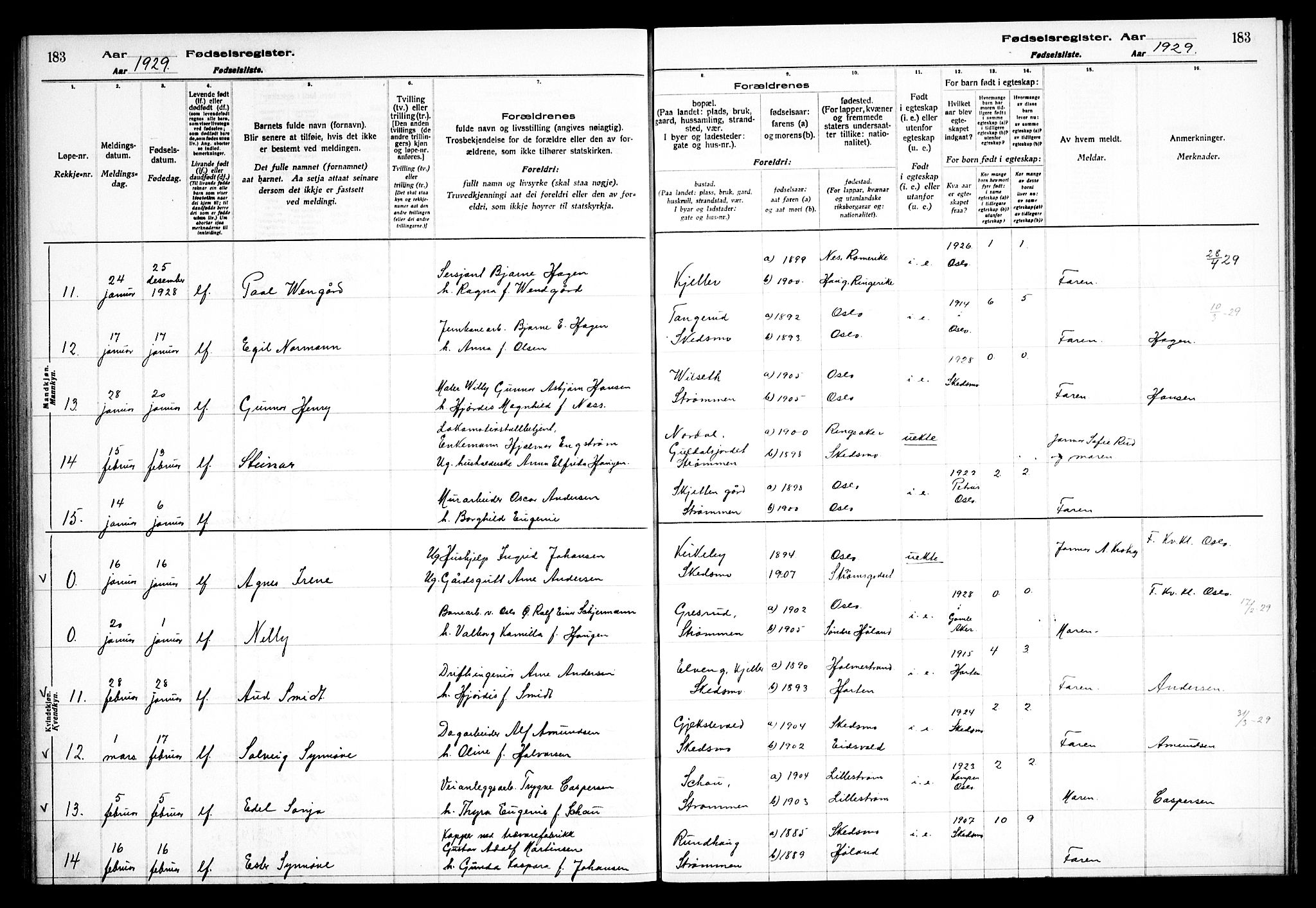 Skedsmo prestekontor Kirkebøker, AV/SAO-A-10033a/J/Ja/L0001: Fødselsregister nr. I 1, 1916-1931, s. 183