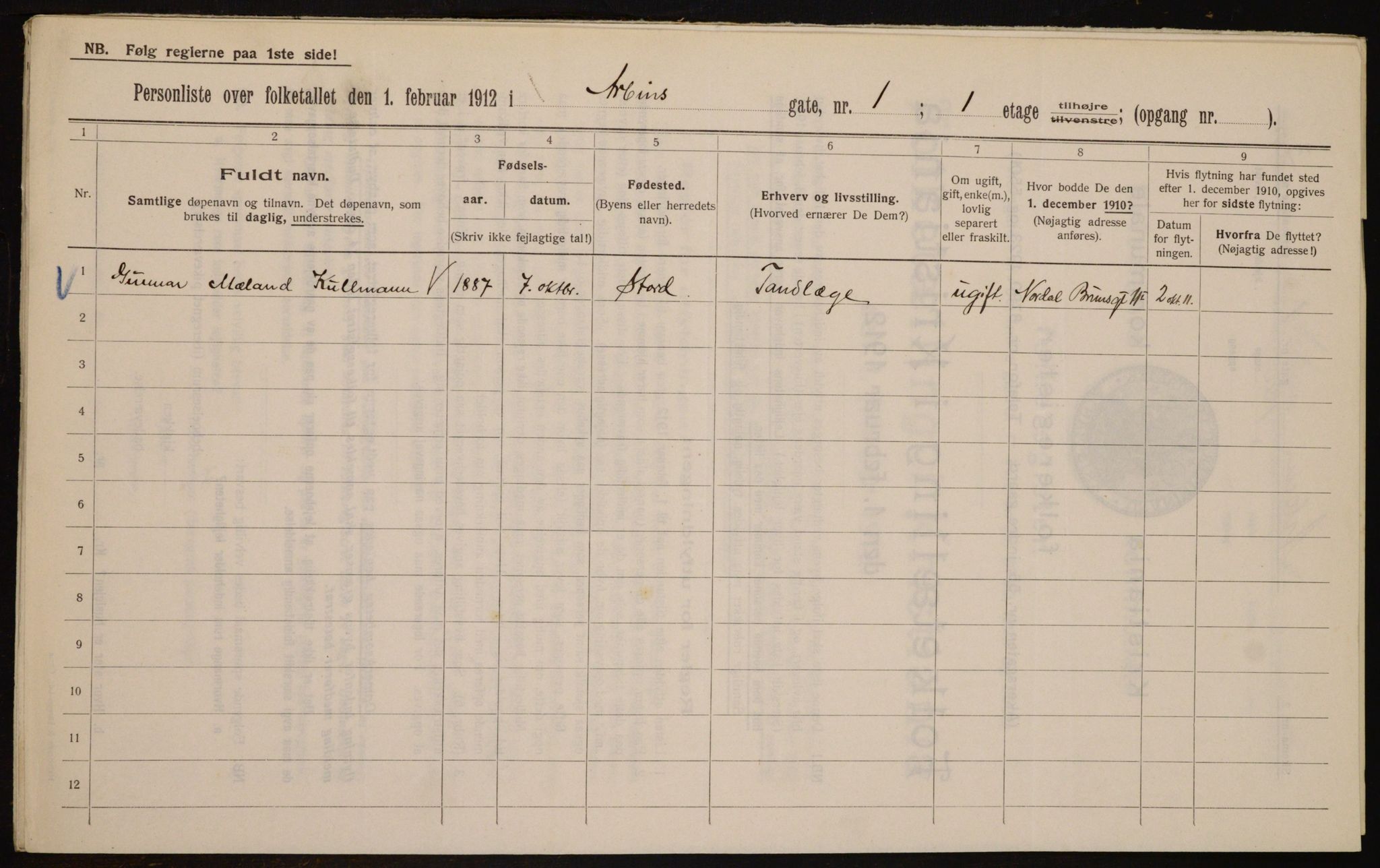 OBA, Kommunal folketelling 1.2.1912 for Kristiania, 1912, s. 1424