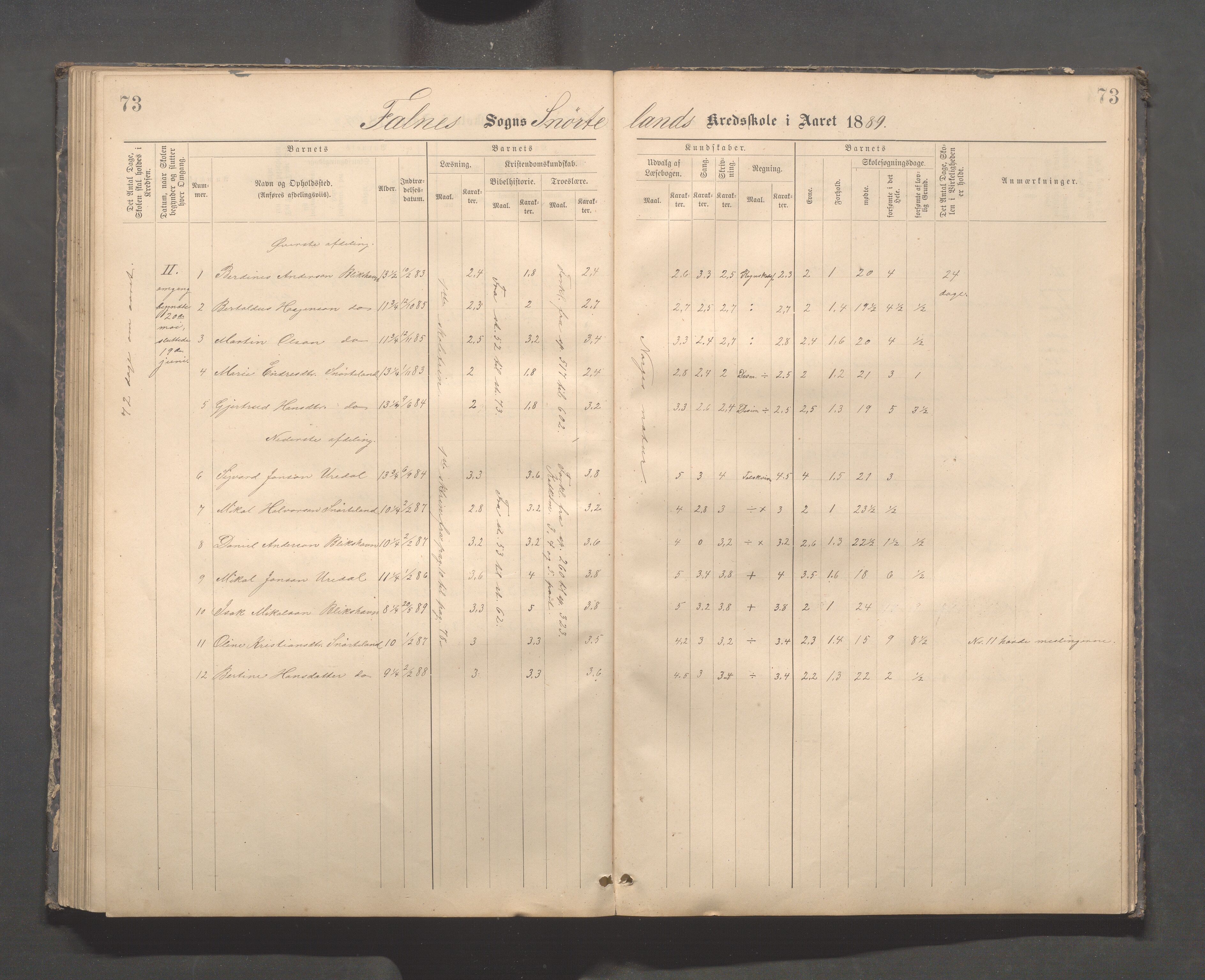 Skudenes kommune - Dale - Hillesland - Snørteland skolekretser, IKAR/A-306/H/L0003: Dale - Hillesland - Snørteland, 1883-1892, s. 73