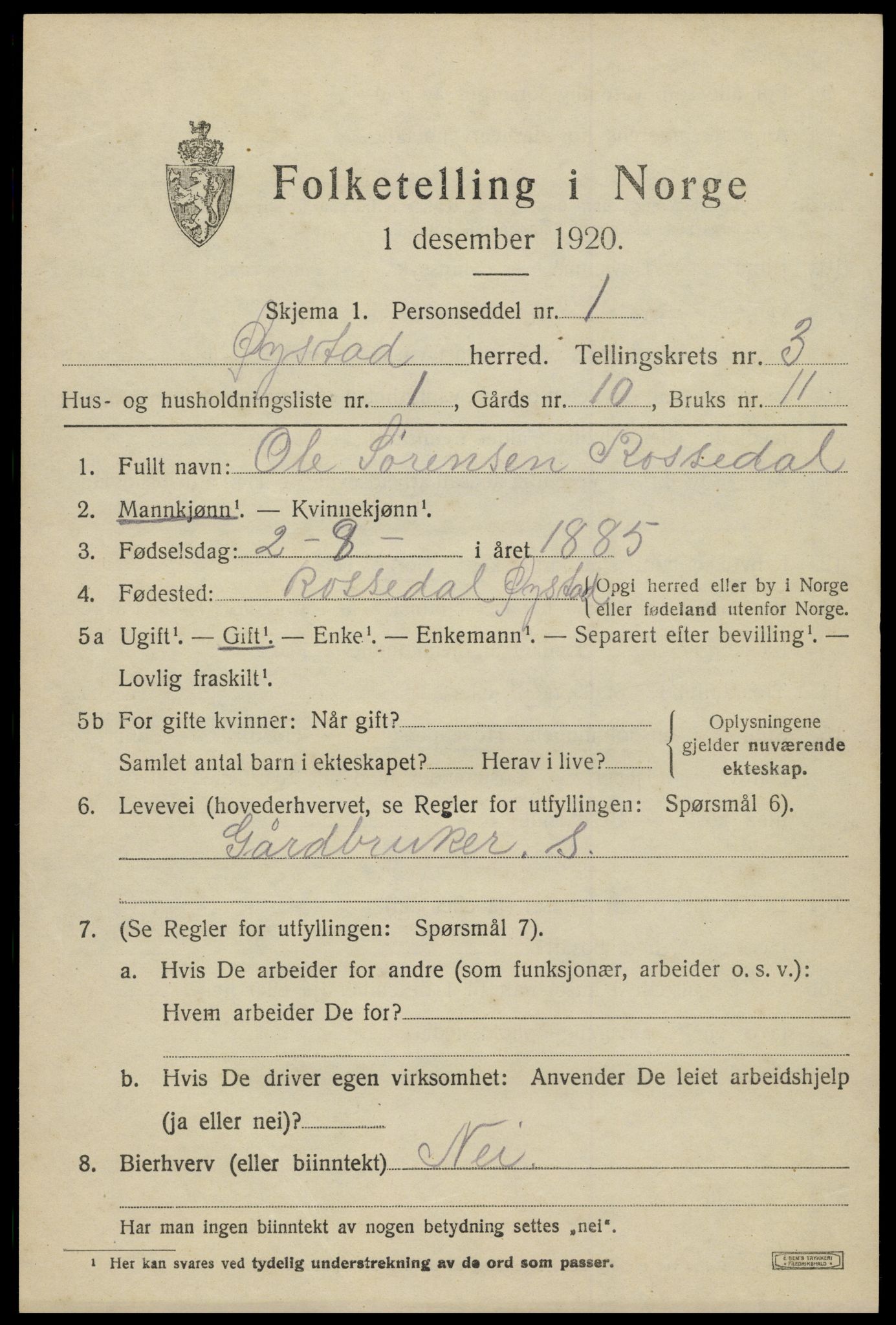 SAK, Folketelling 1920 for 0920 Øyestad herred, 1920, s. 2688