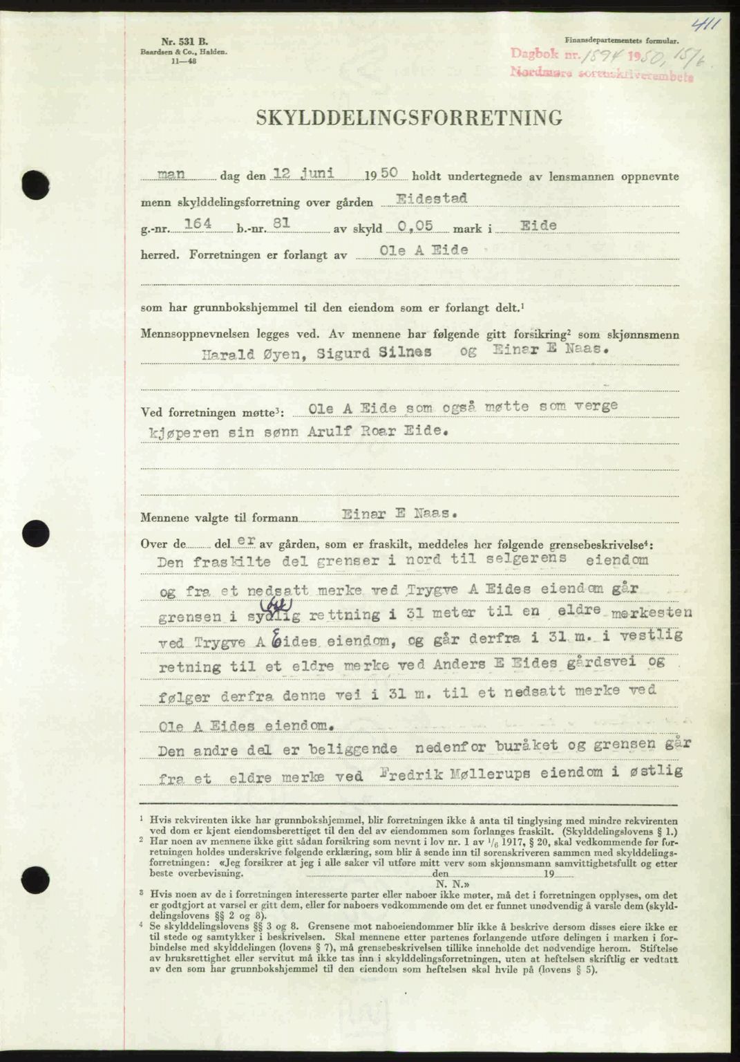 Nordmøre sorenskriveri, SAT/A-4132/1/2/2Ca: Pantebok nr. A115, 1950-1950, Dagboknr: 1894/1950