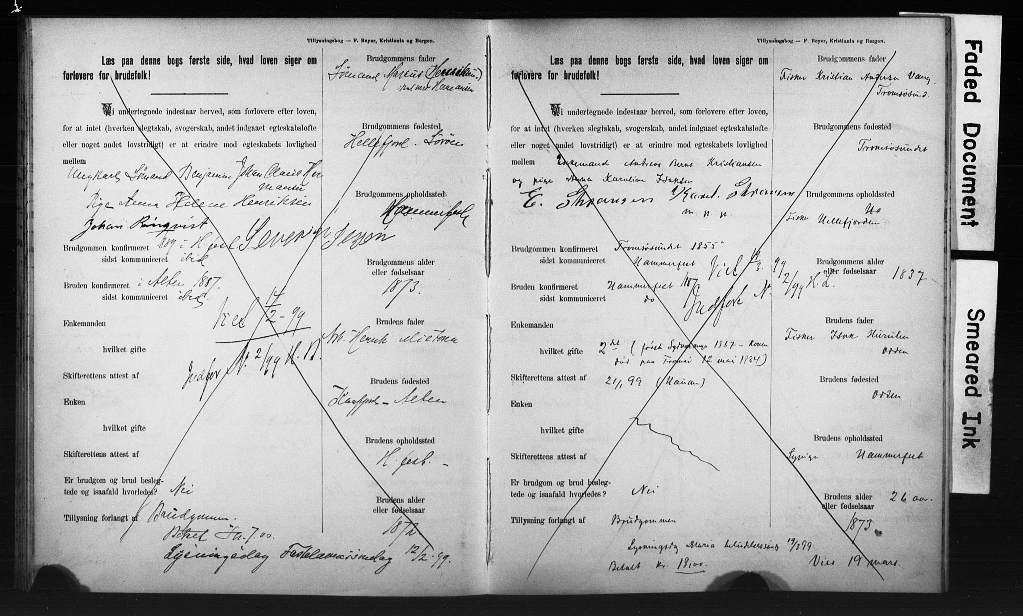 Hammerfest sokneprestkontor, AV/SATØ-S-1347/I/Ib/L0070/0004: Lysningsprotokoll nr. 70.4, 1896-1899