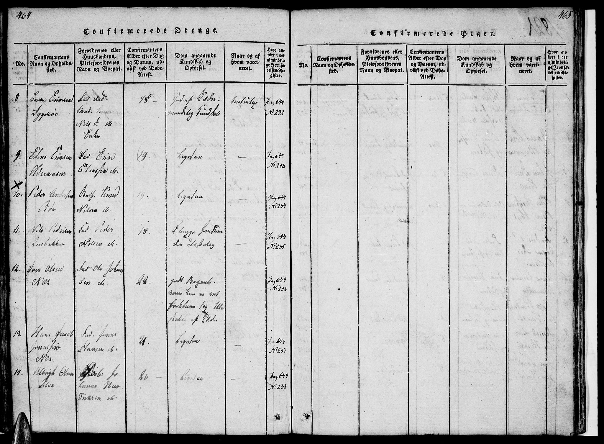 Ministerialprotokoller, klokkerbøker og fødselsregistre - Nordland, AV/SAT-A-1459/816/L0239: Ministerialbok nr. 816A05, 1820-1845, s. 464-465