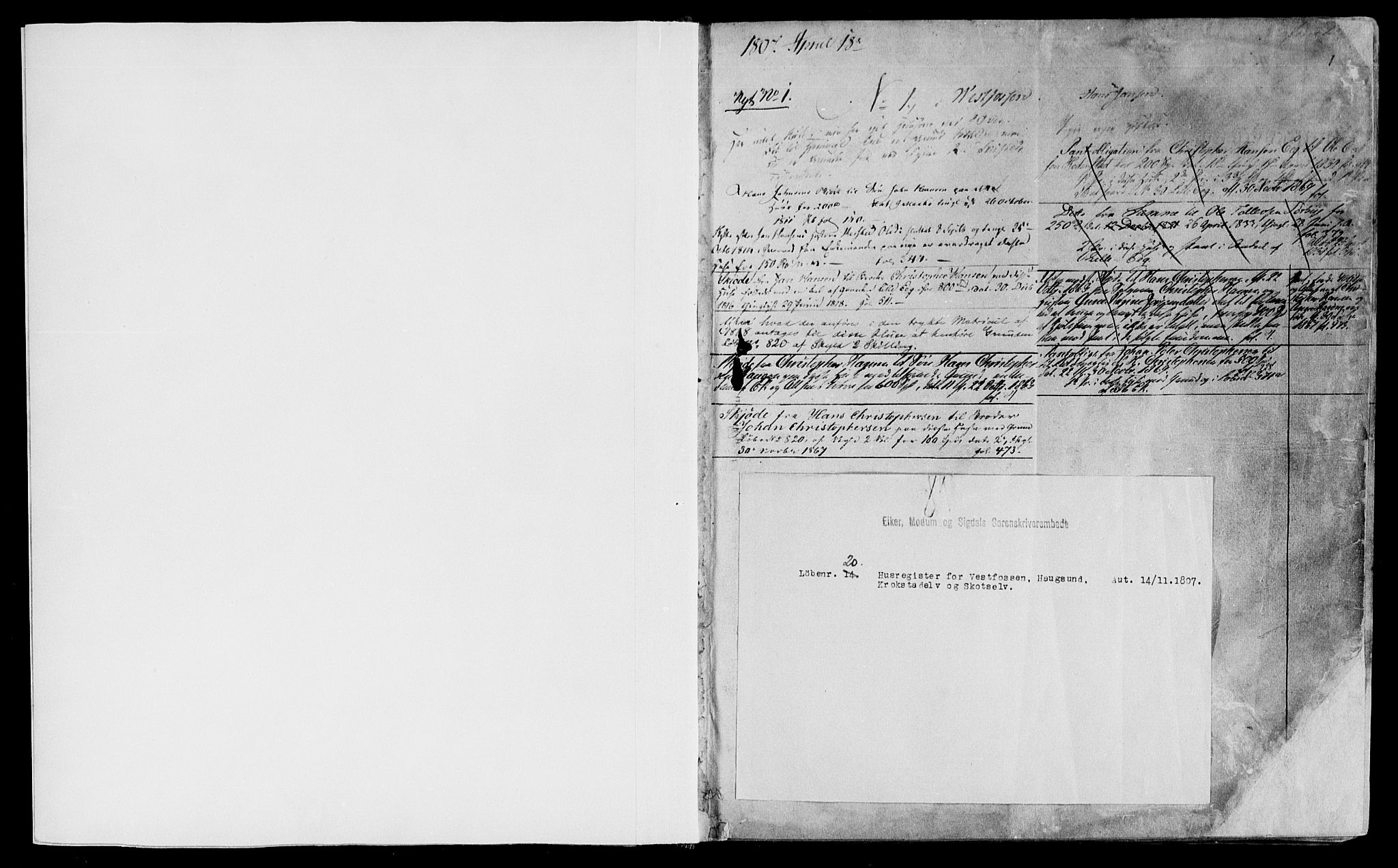 Eiker, Modum og Sigdal sorenskriveri, AV/SAKO-A-123/G/Gb/Gbd/L0001: Panteregister nr. IV 1, s. 1