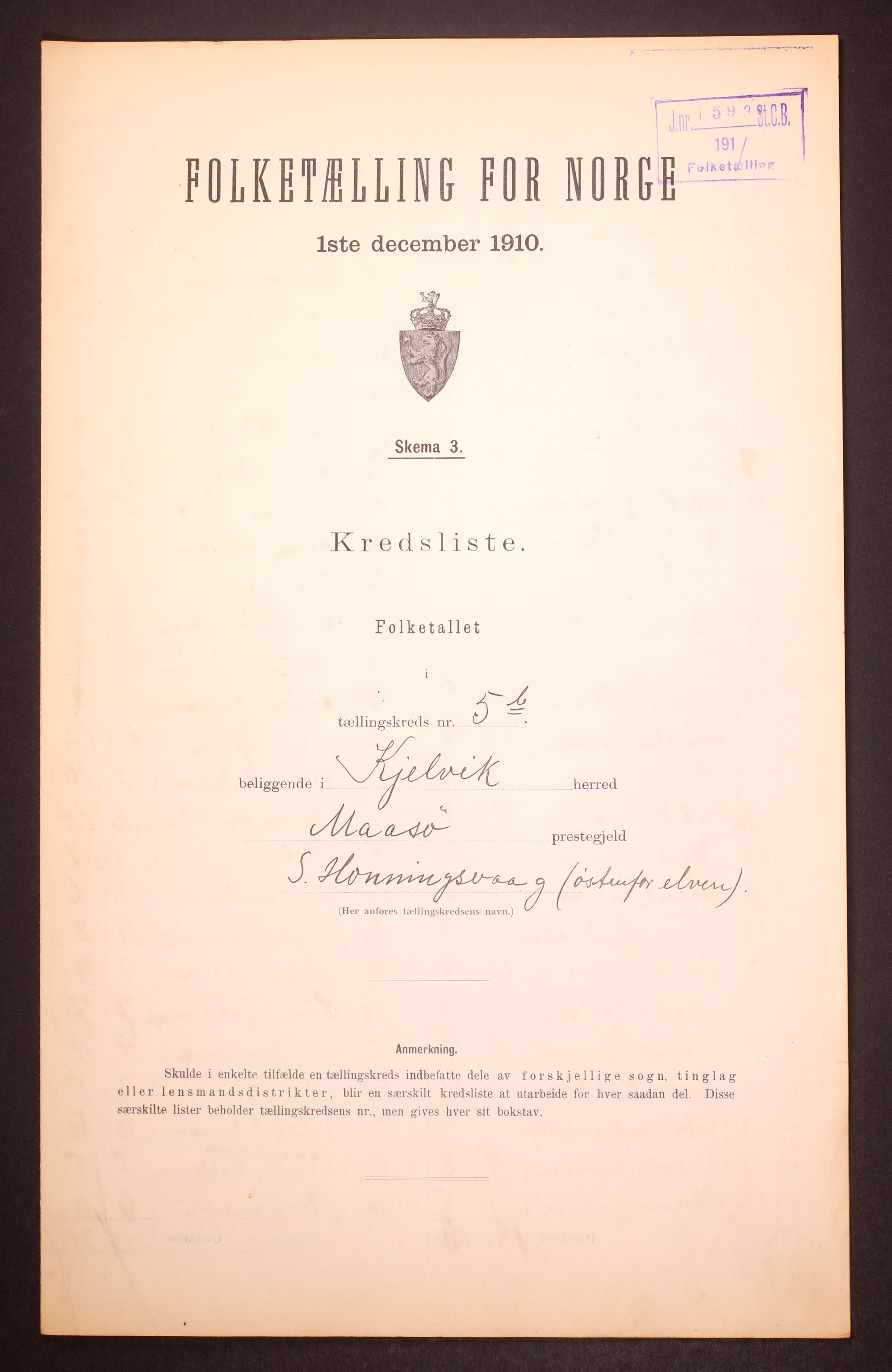 RA, Folketelling 1910 for 2019 Kjelvik herred, 1910, s. 19