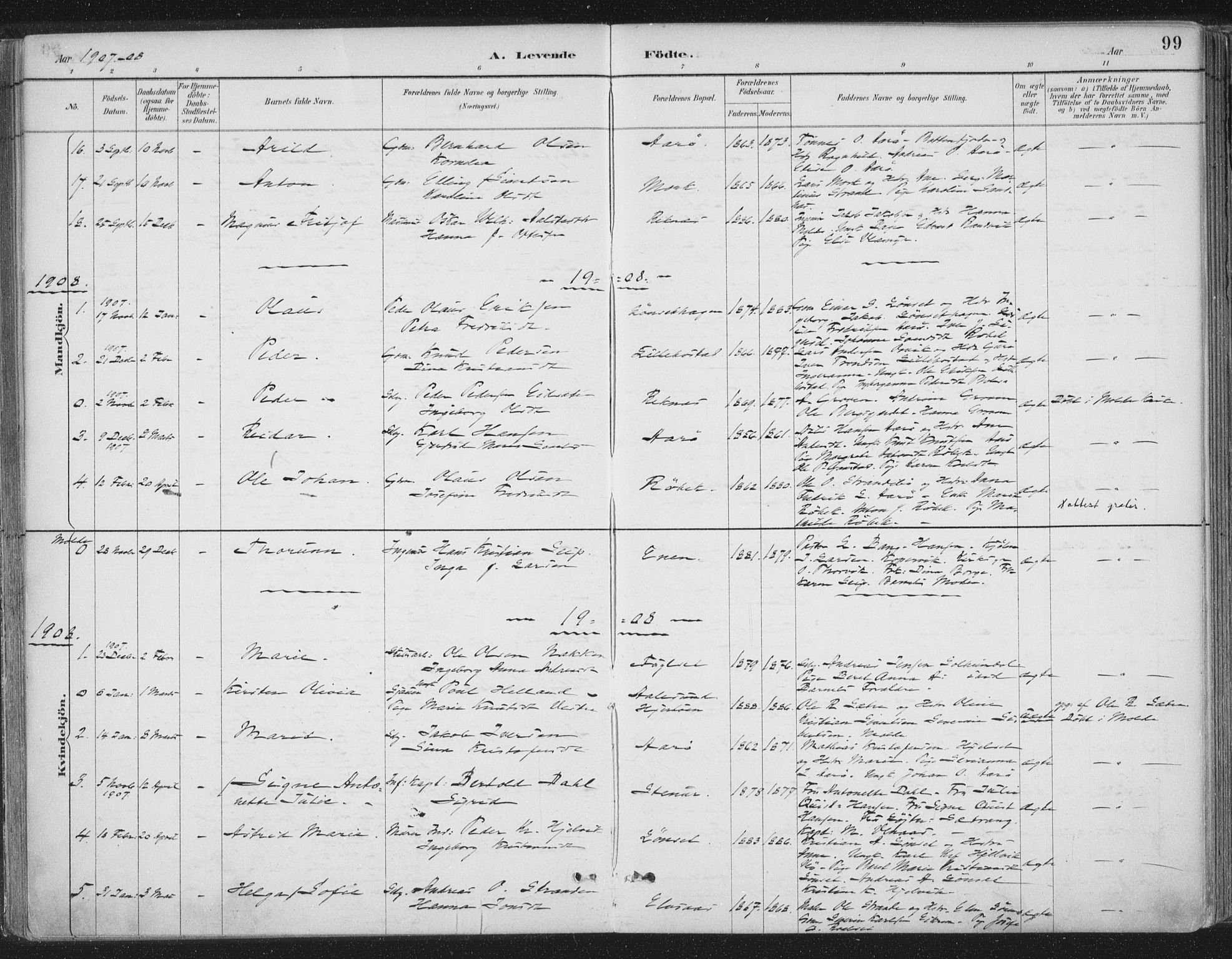 Ministerialprotokoller, klokkerbøker og fødselsregistre - Møre og Romsdal, SAT/A-1454/555/L0658: Ministerialbok nr. 555A09, 1887-1917, s. 99