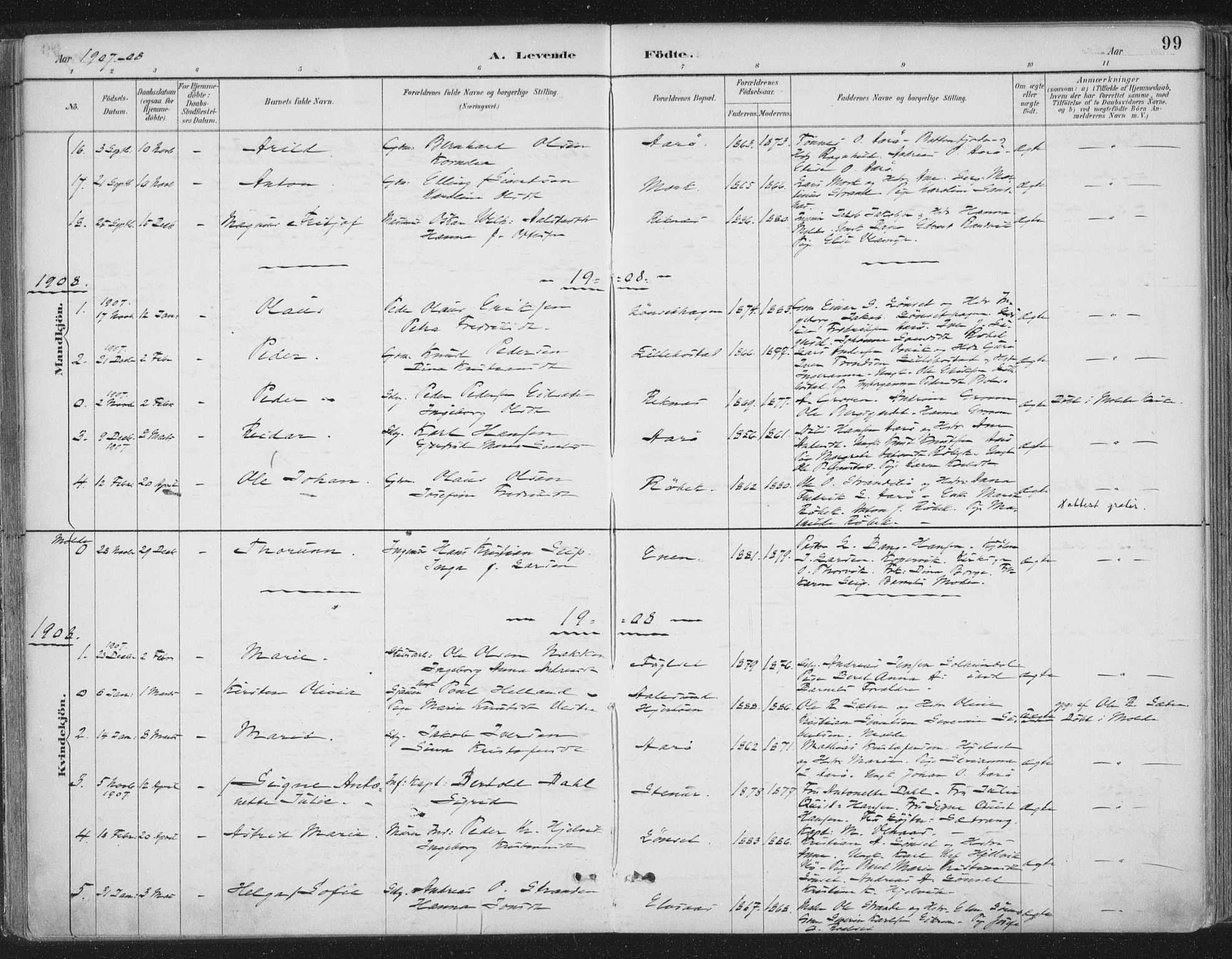 Ministerialprotokoller, klokkerbøker og fødselsregistre - Møre og Romsdal, AV/SAT-A-1454/555/L0658: Ministerialbok nr. 555A09, 1887-1917, s. 99