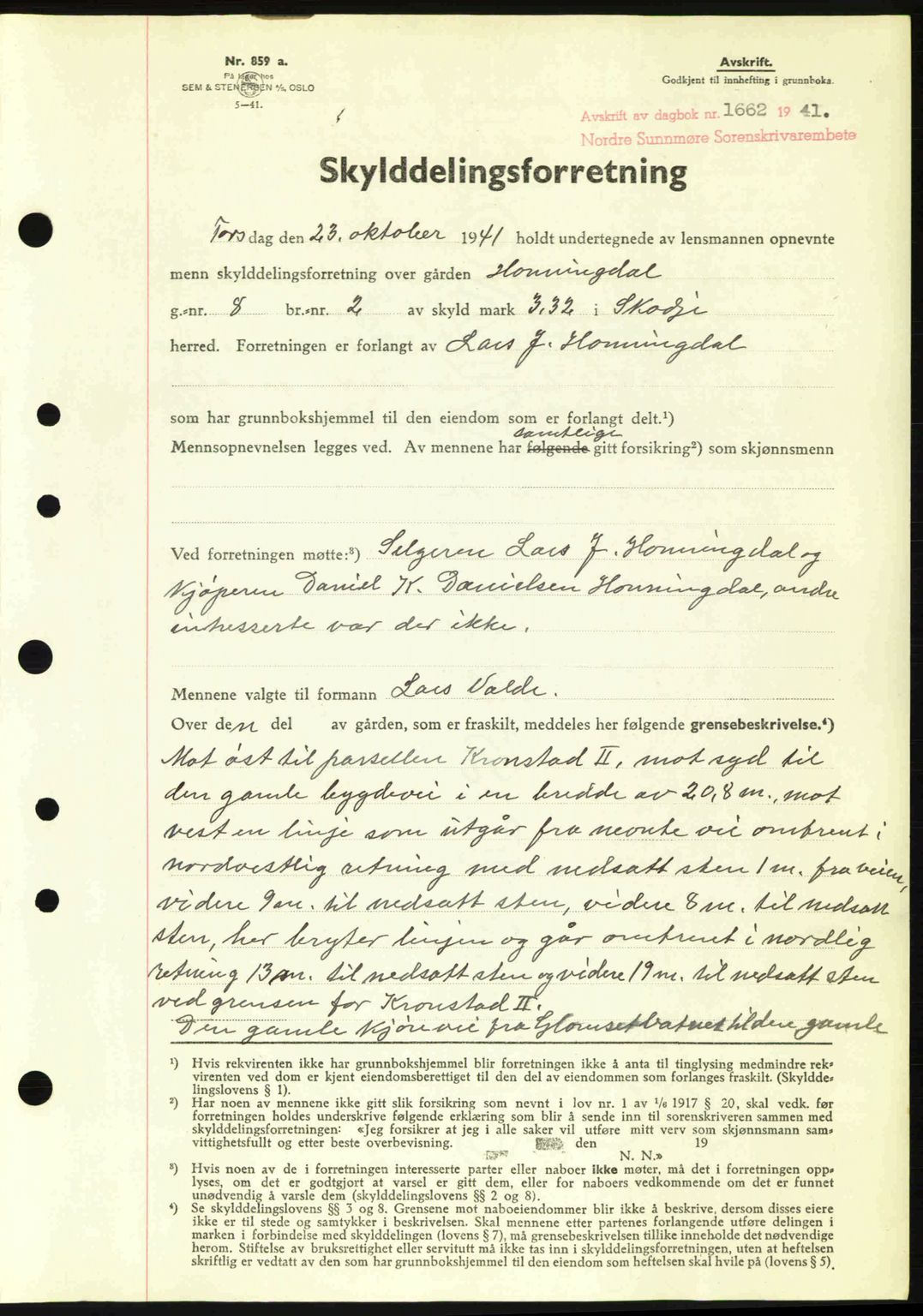 Nordre Sunnmøre sorenskriveri, AV/SAT-A-0006/1/2/2C/2Ca: Pantebok nr. A12, 1941-1942, Dagboknr: 1662/1941