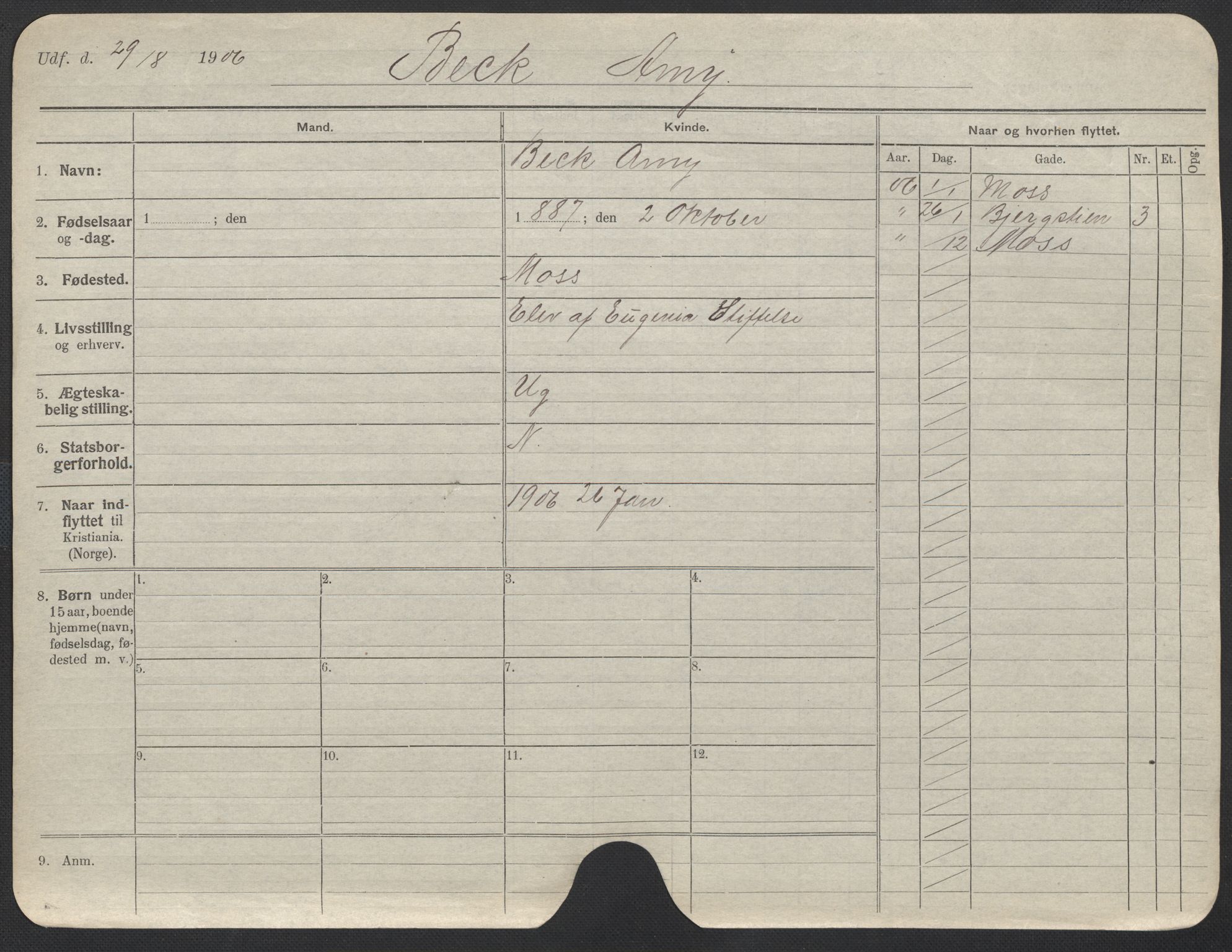 Oslo folkeregister, Registerkort, AV/SAO-A-11715/F/Fa/Fac/L0013: Kvinner, 1906-1914, s. 5a