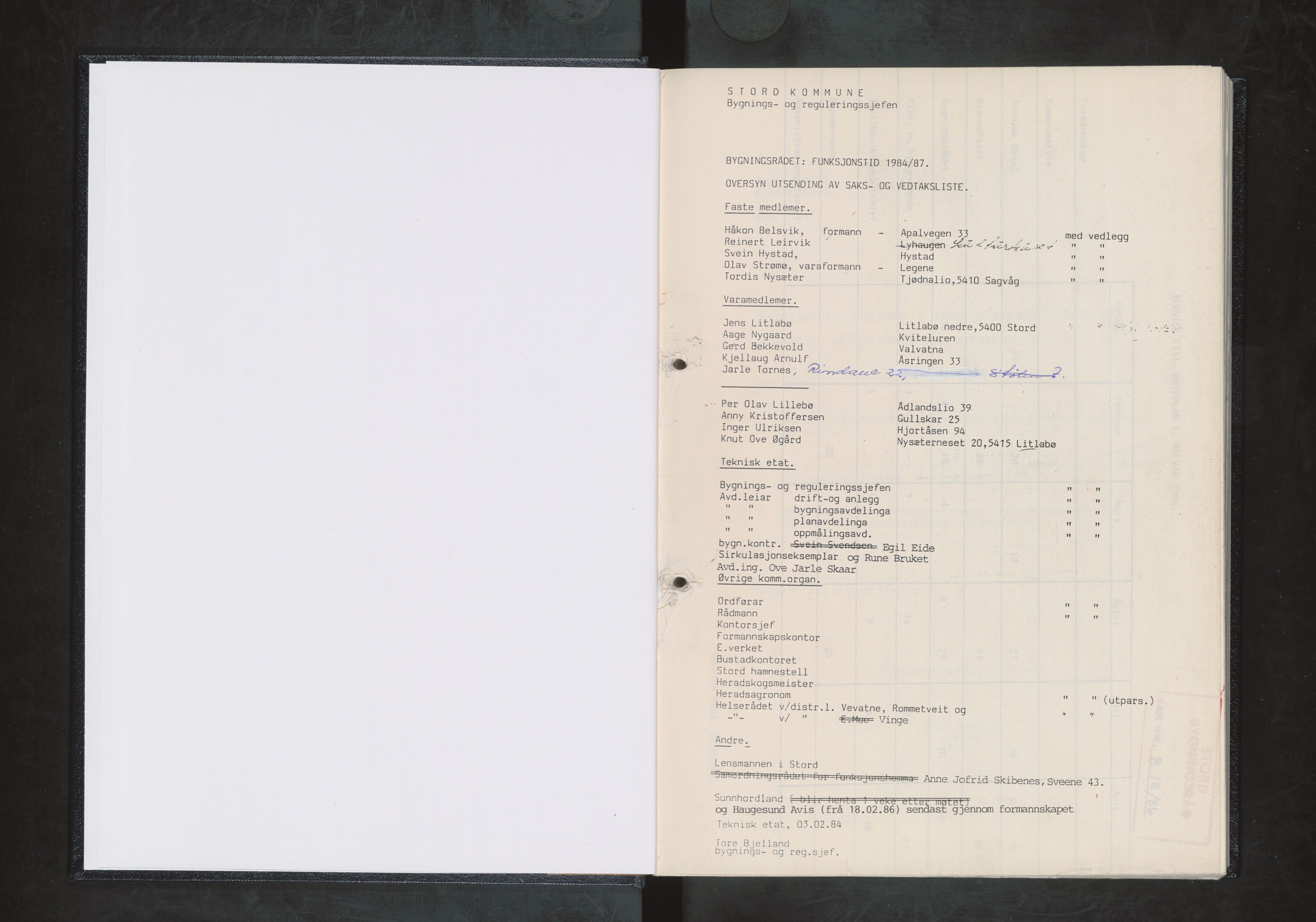 Stord kommune. Bygningsrådet, IKAH/1221-511/A/Aa/L0051: Møtebok for Stord bygningsråd, 1986