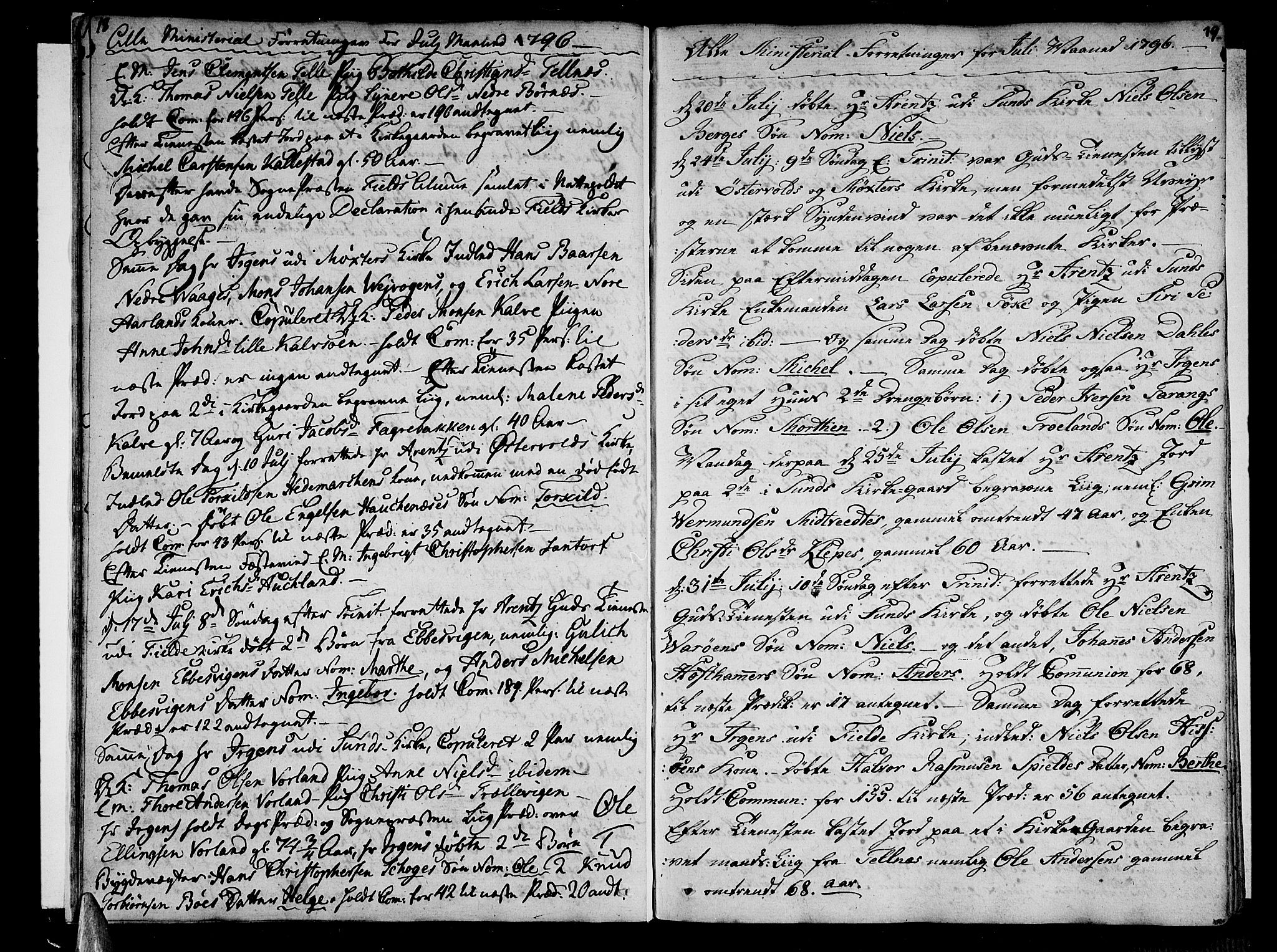 Sund sokneprestembete, AV/SAB-A-99930: Ministerialbok nr. A 7, 1796-1815, s. 18-19