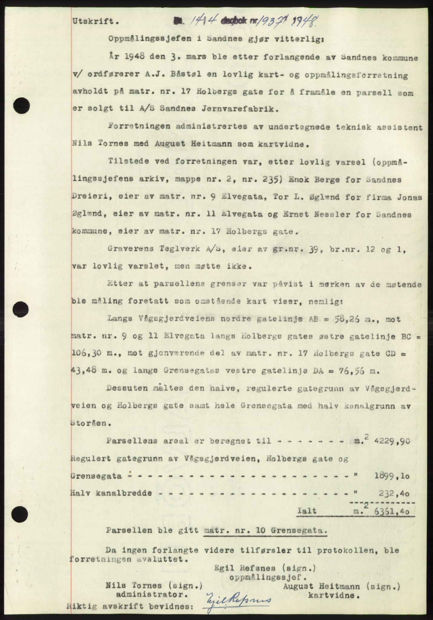 Jæren sorenskriveri, SAST/A-100310/03/G/Gba/L0098: Pantebok, 1948-1948, Dagboknr: 1937/1948