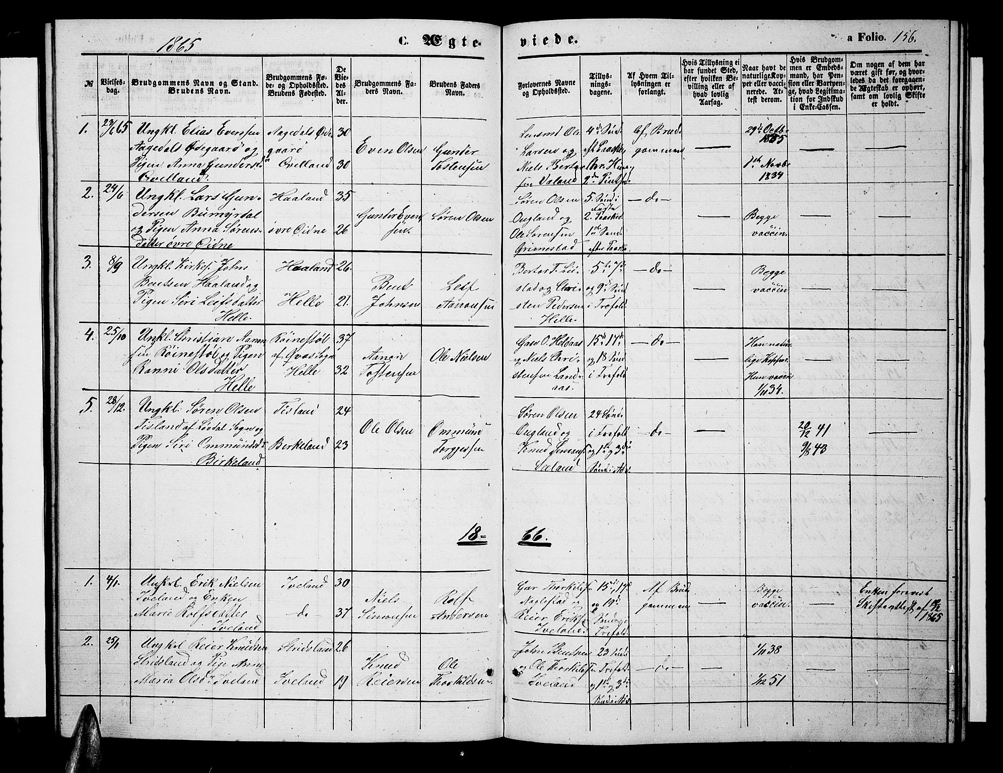 Nord-Audnedal sokneprestkontor, SAK/1111-0032/F/Fb/Fba/L0002: Klokkerbok nr. B 2, 1856-1882, s. 156