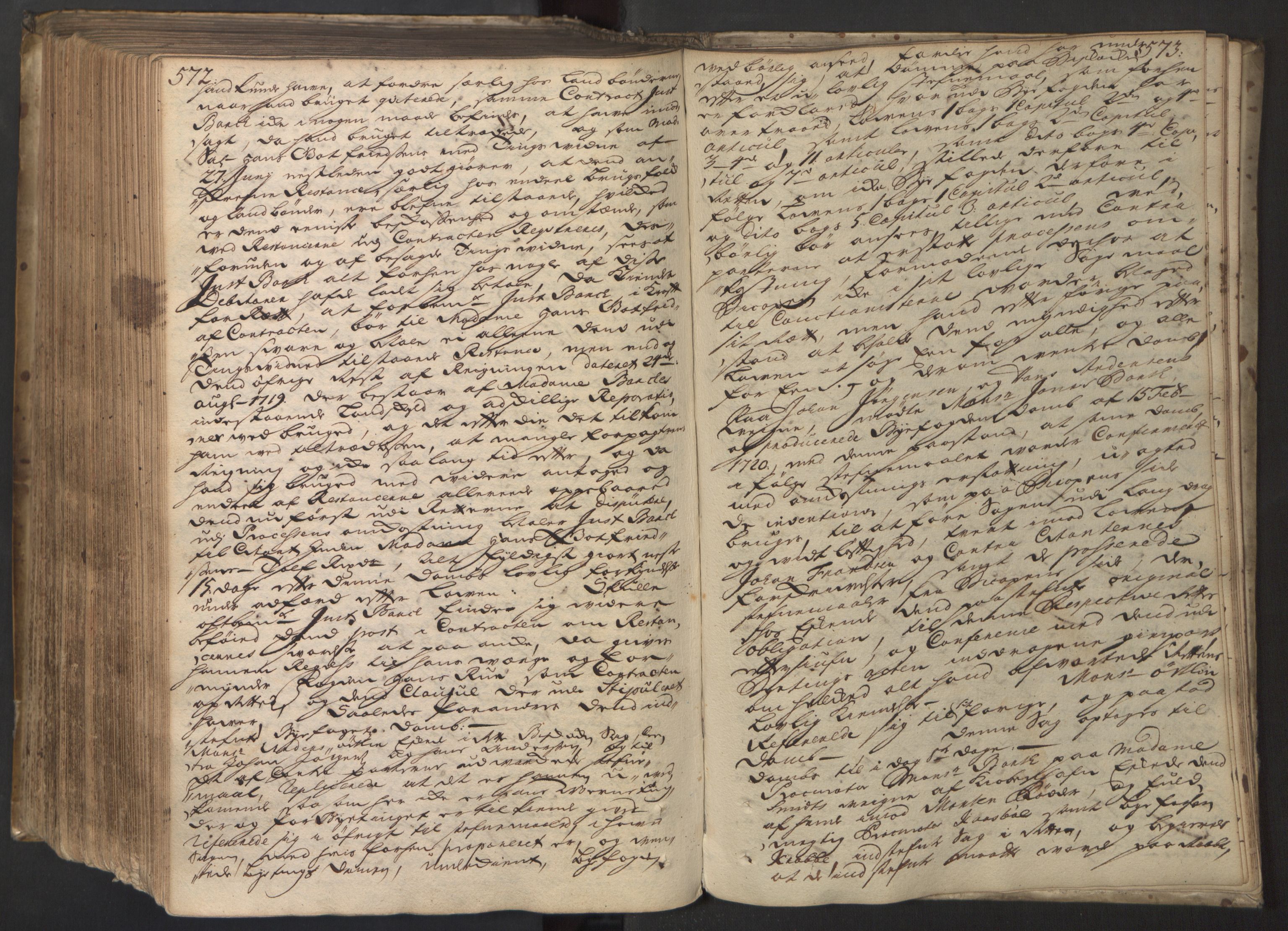 Christiania rådstuerett, AV/SAO-A-11132/F/Fa/L0033: Justisprotokoll, 1715-1720, s. 572-573