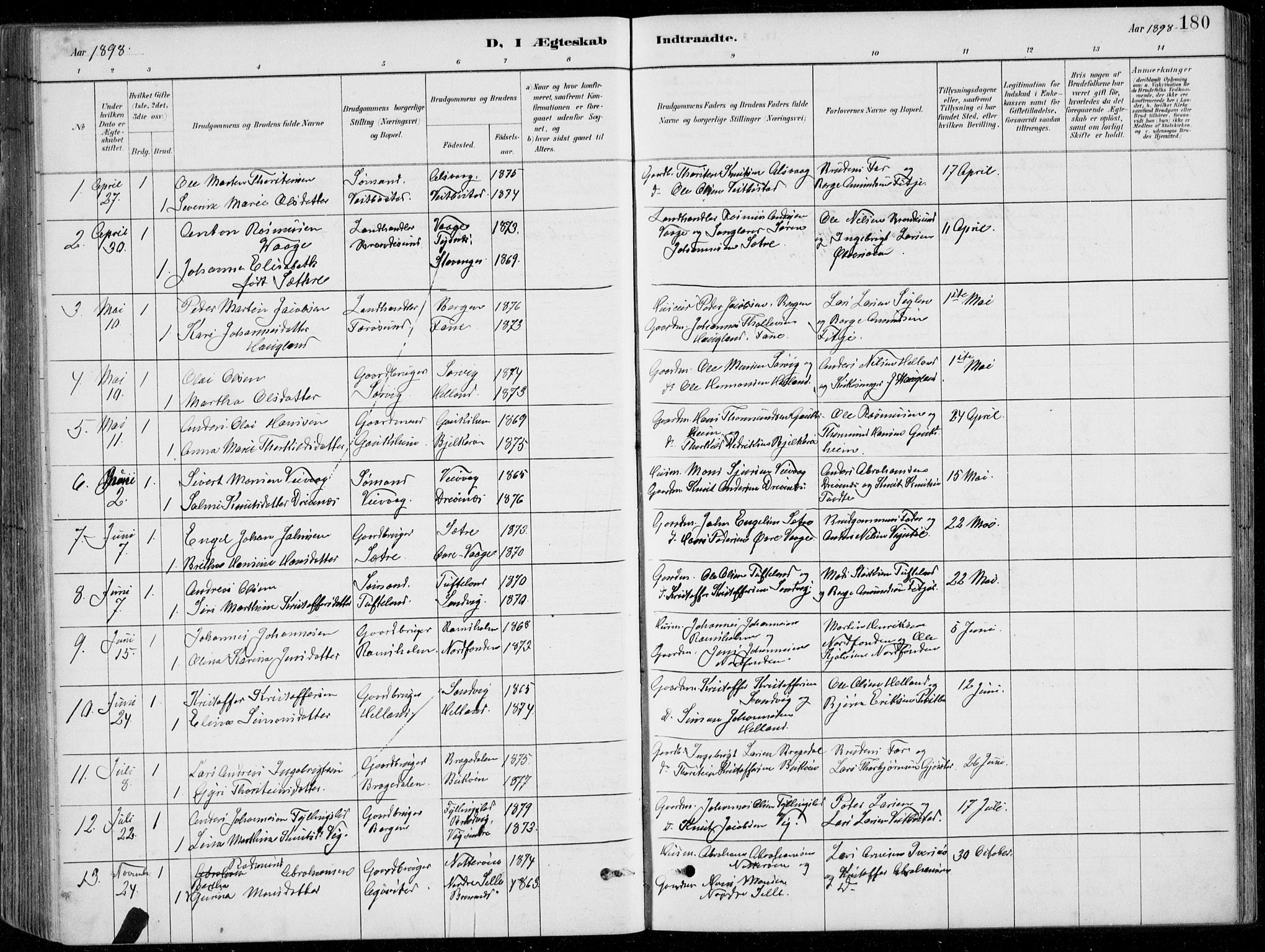 Fitjar sokneprestembete, AV/SAB-A-99926: Klokkerbok nr. A 2, 1887-1906, s. 180