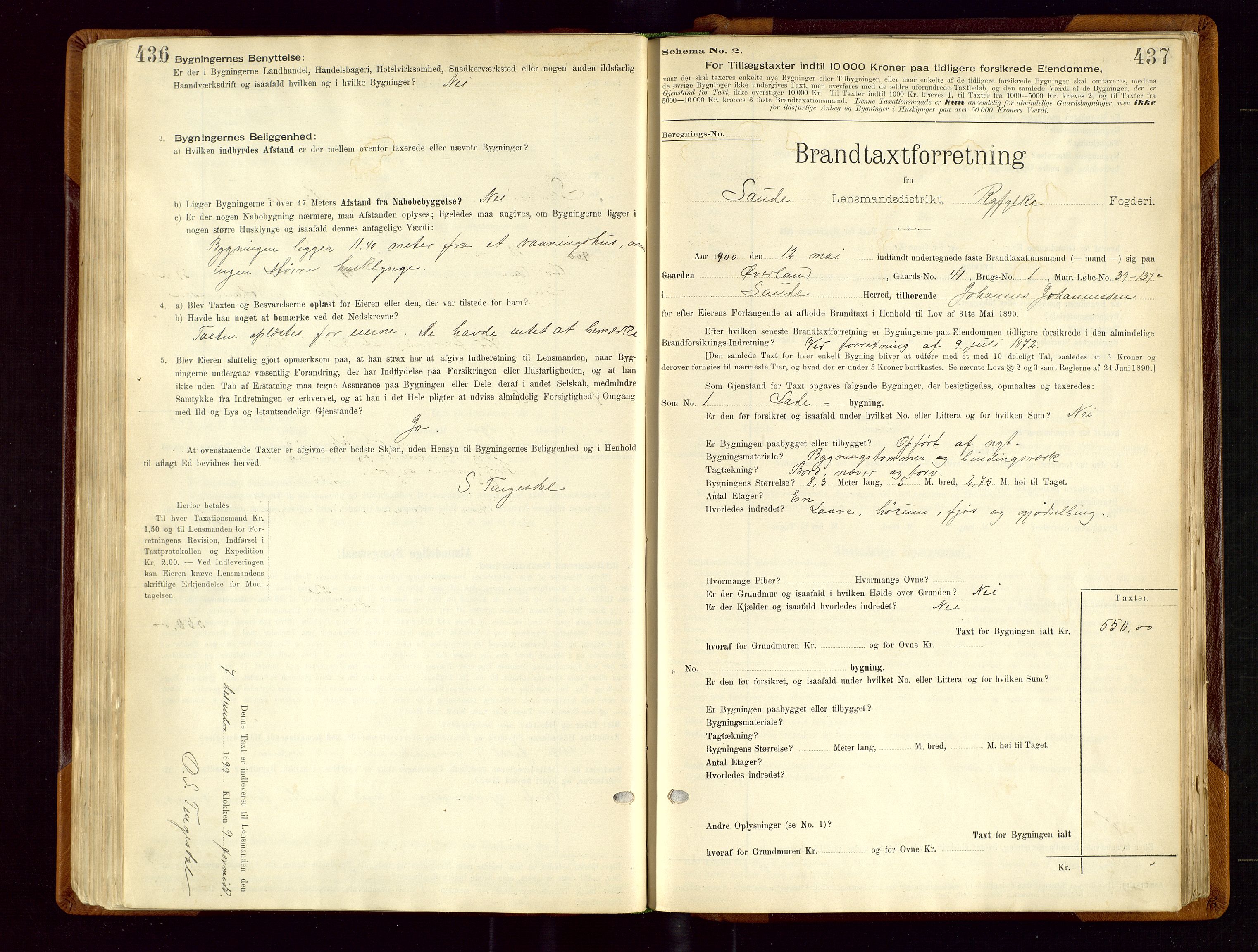 Sauda lensmannskontor, SAST/A-100177/Gob/L0001: Branntakstprotokoll - skjematakst, 1894-1914, s. 436-437
