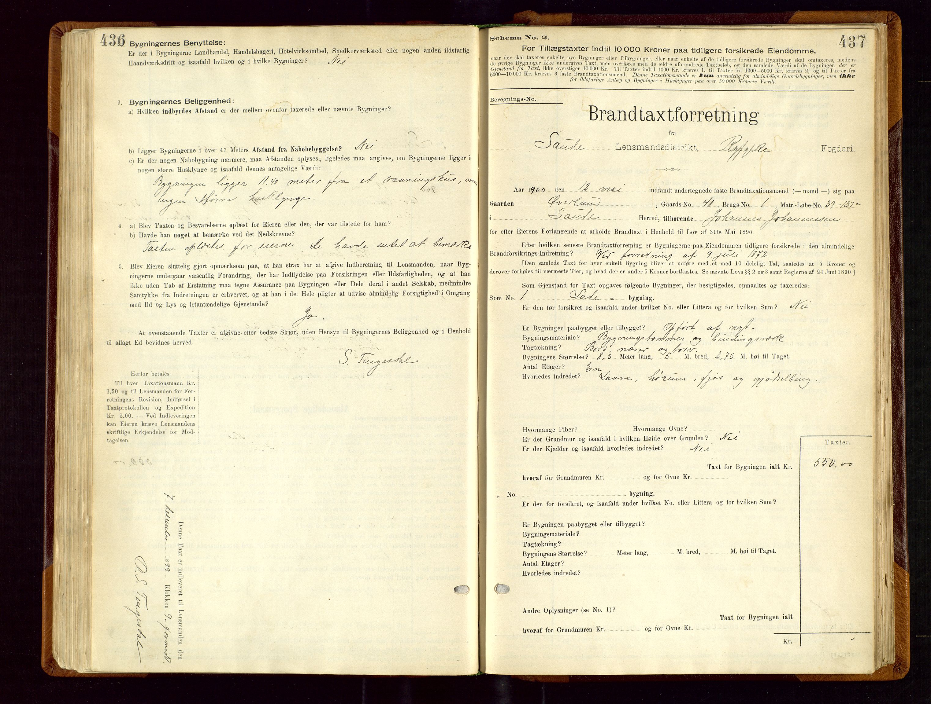 Sauda lensmannskontor, AV/SAST-A-100177/Gob/L0001: Branntakstprotokoll - skjematakst, 1894-1914, s. 436-437