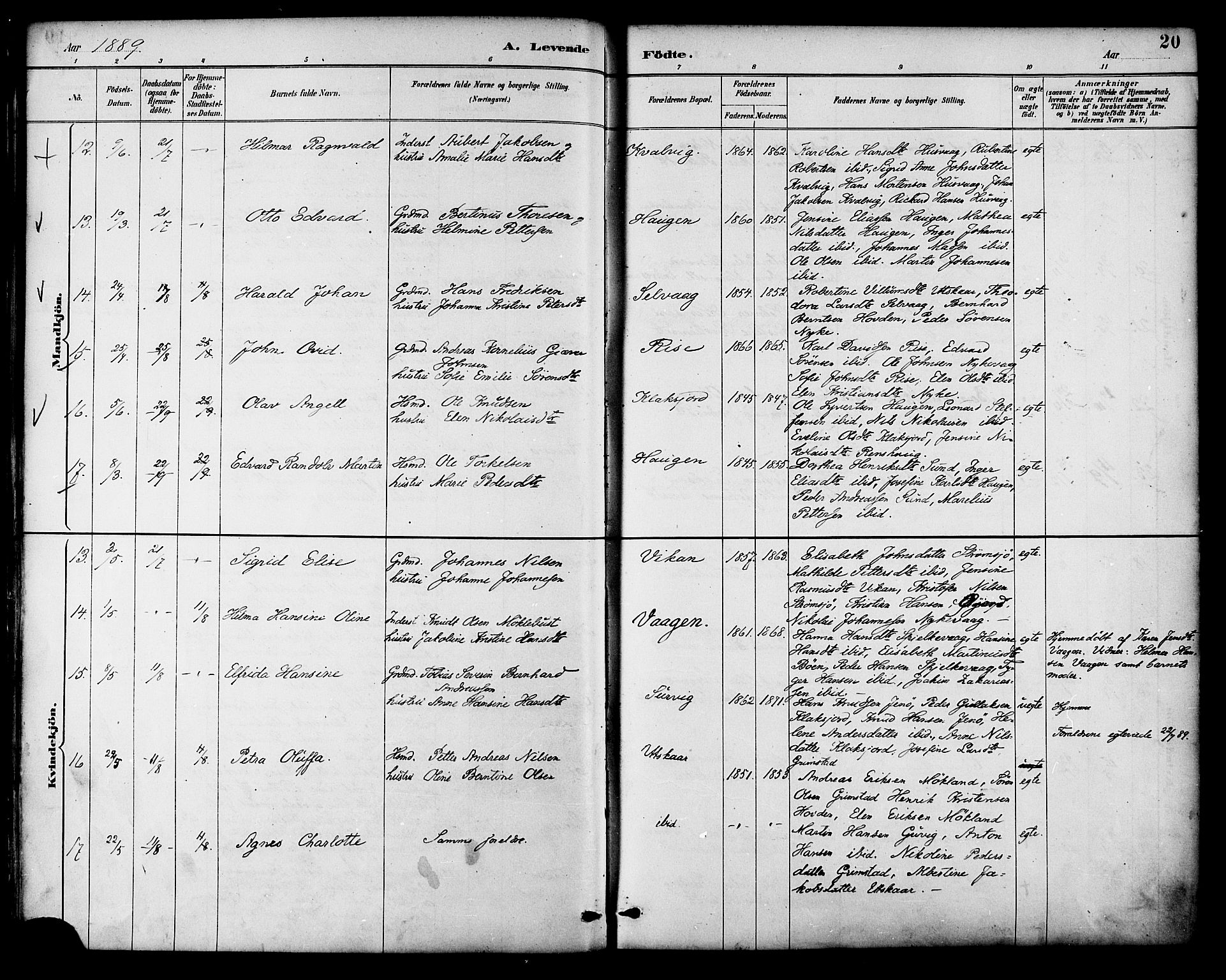 Ministerialprotokoller, klokkerbøker og fødselsregistre - Nordland, AV/SAT-A-1459/892/L1320: Ministerialbok nr. 892A01, 1886-1901, s. 20