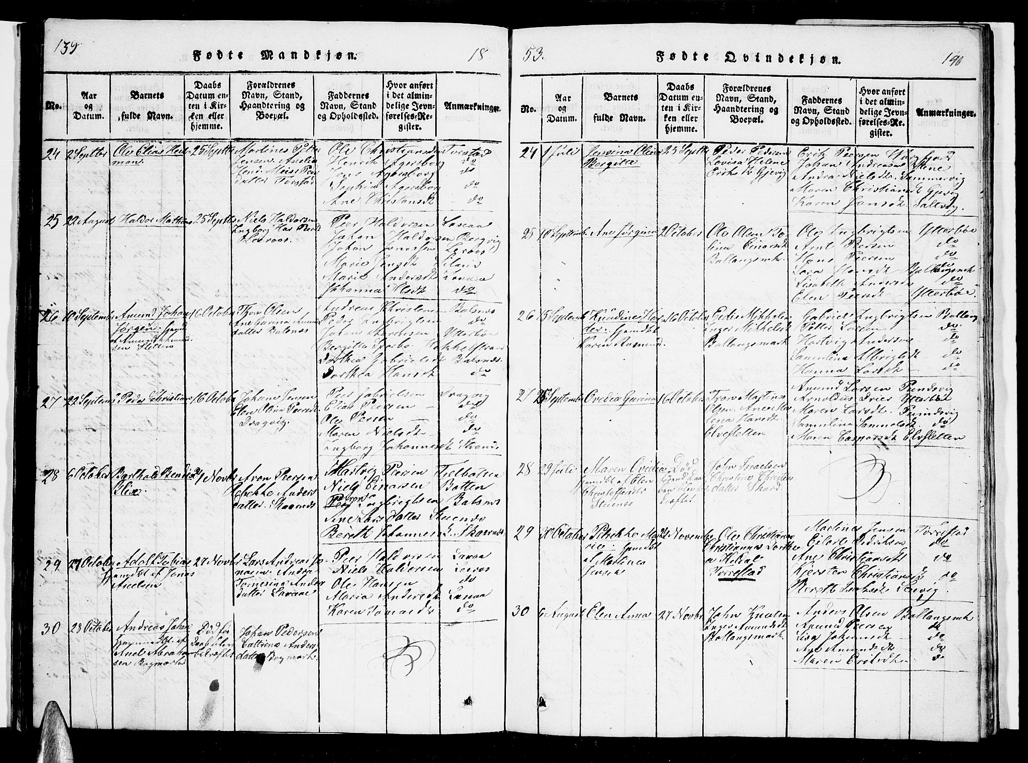 Ministerialprotokoller, klokkerbøker og fødselsregistre - Nordland, AV/SAT-A-1459/863/L0911: Klokkerbok nr. 863C01, 1821-1858, s. 139-140