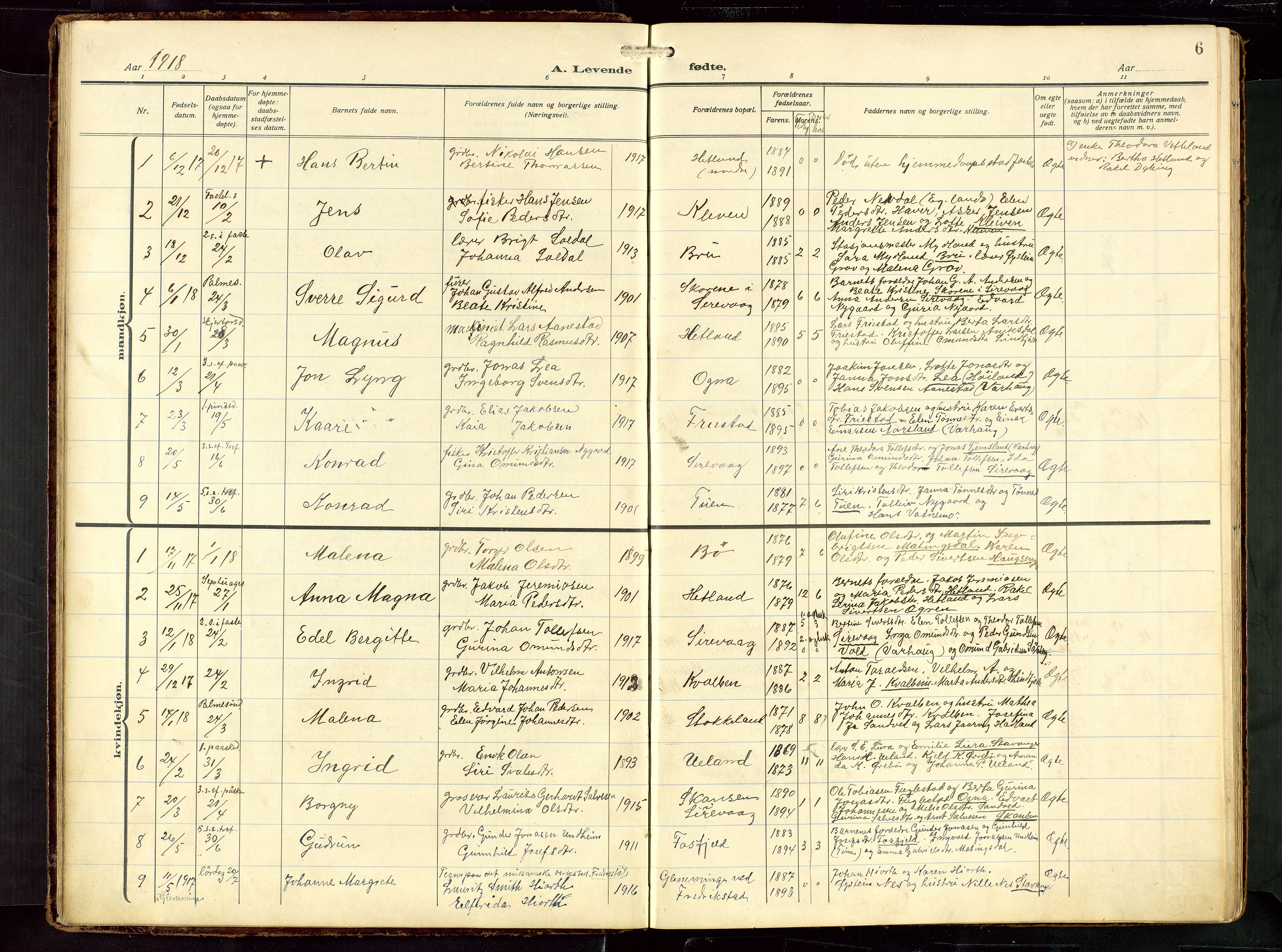 Eigersund sokneprestkontor, AV/SAST-A-101807/S09: Klokkerbok nr. B 22, 1915-1947, s. 6