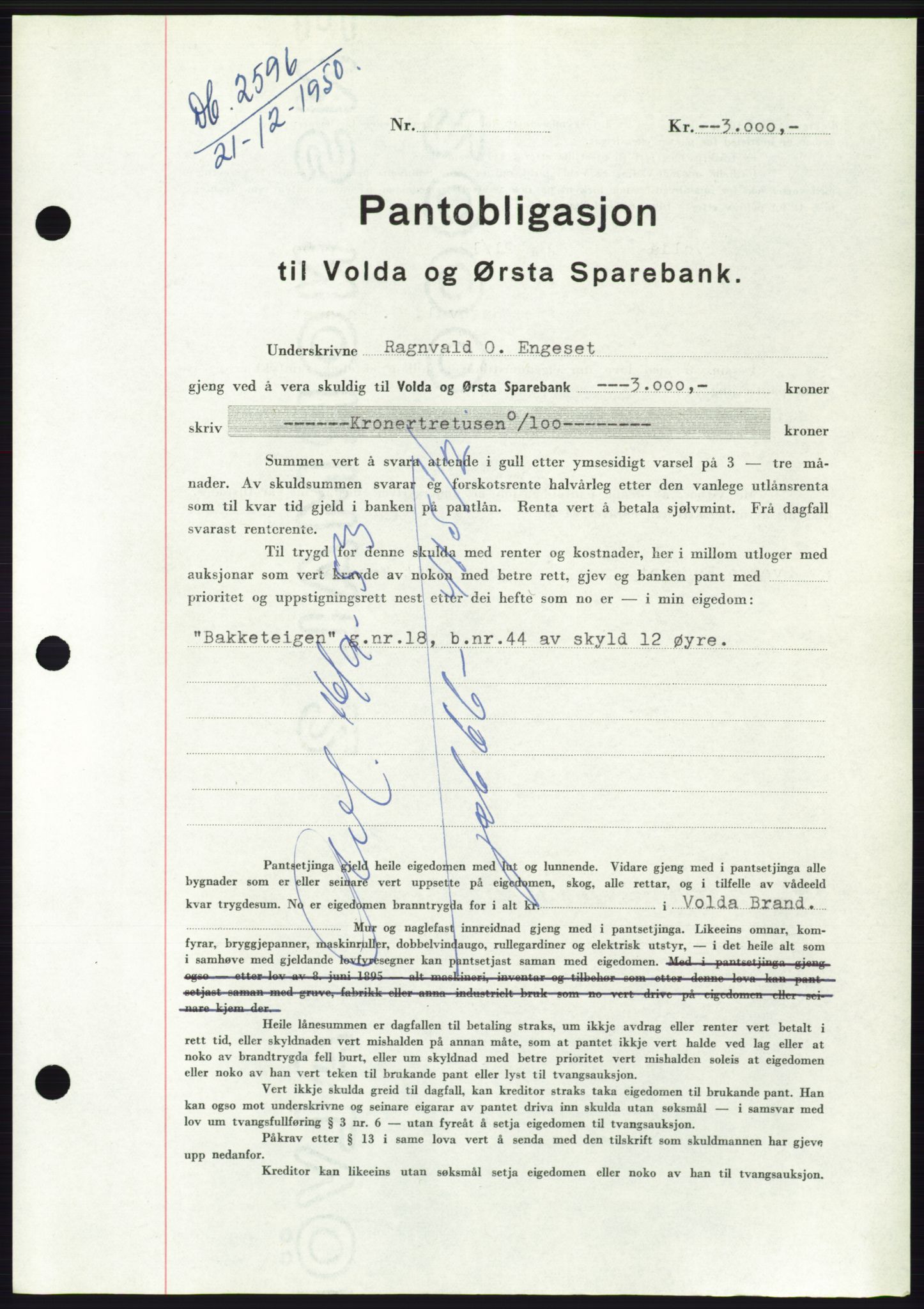 Søre Sunnmøre sorenskriveri, AV/SAT-A-4122/1/2/2C/L0119: Pantebok nr. 7B, 1950-1951, Dagboknr: 2596/1950