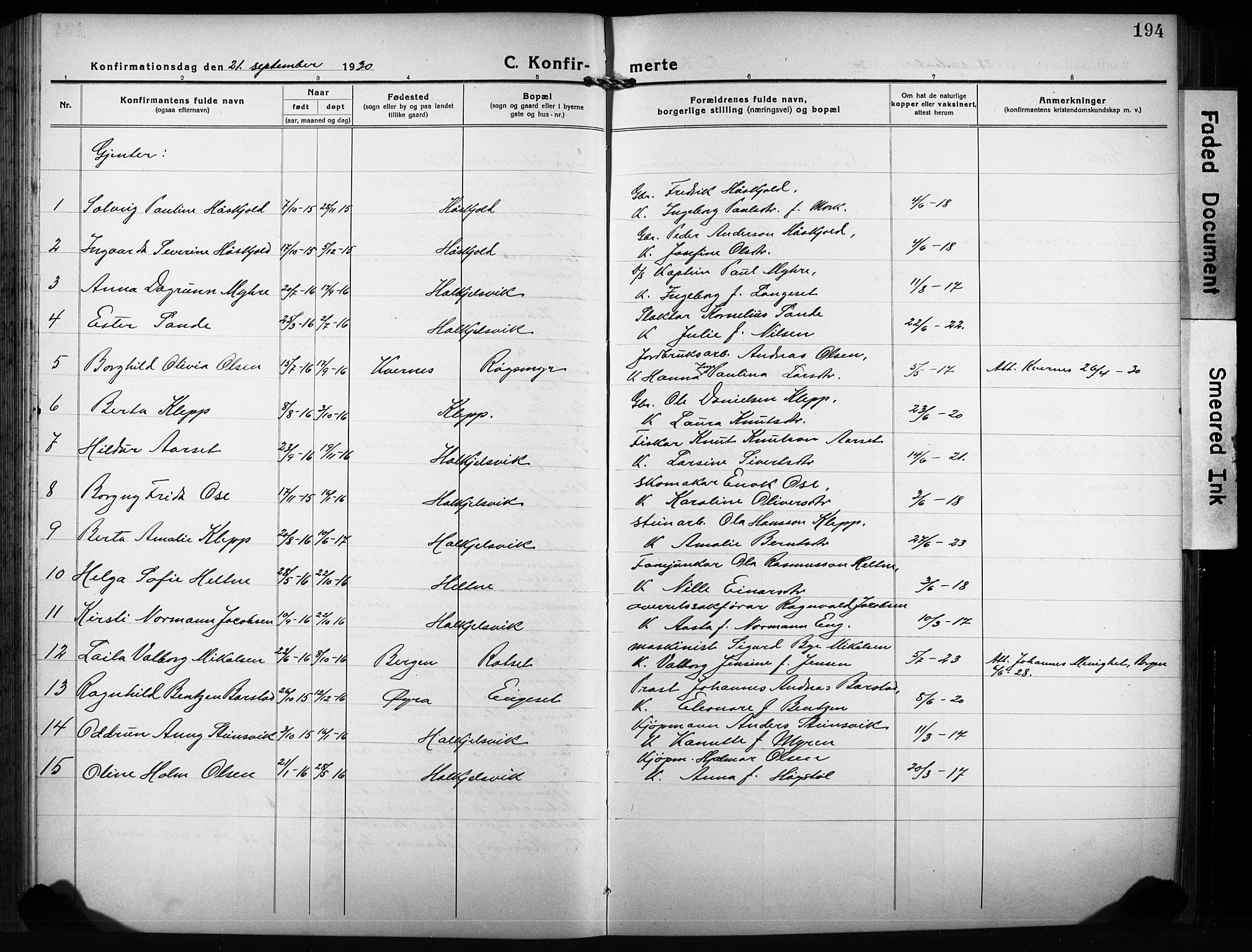 Ministerialprotokoller, klokkerbøker og fødselsregistre - Møre og Romsdal, AV/SAT-A-1454/511/L0160: Klokkerbok nr. 511C06, 1920-1932, s. 194