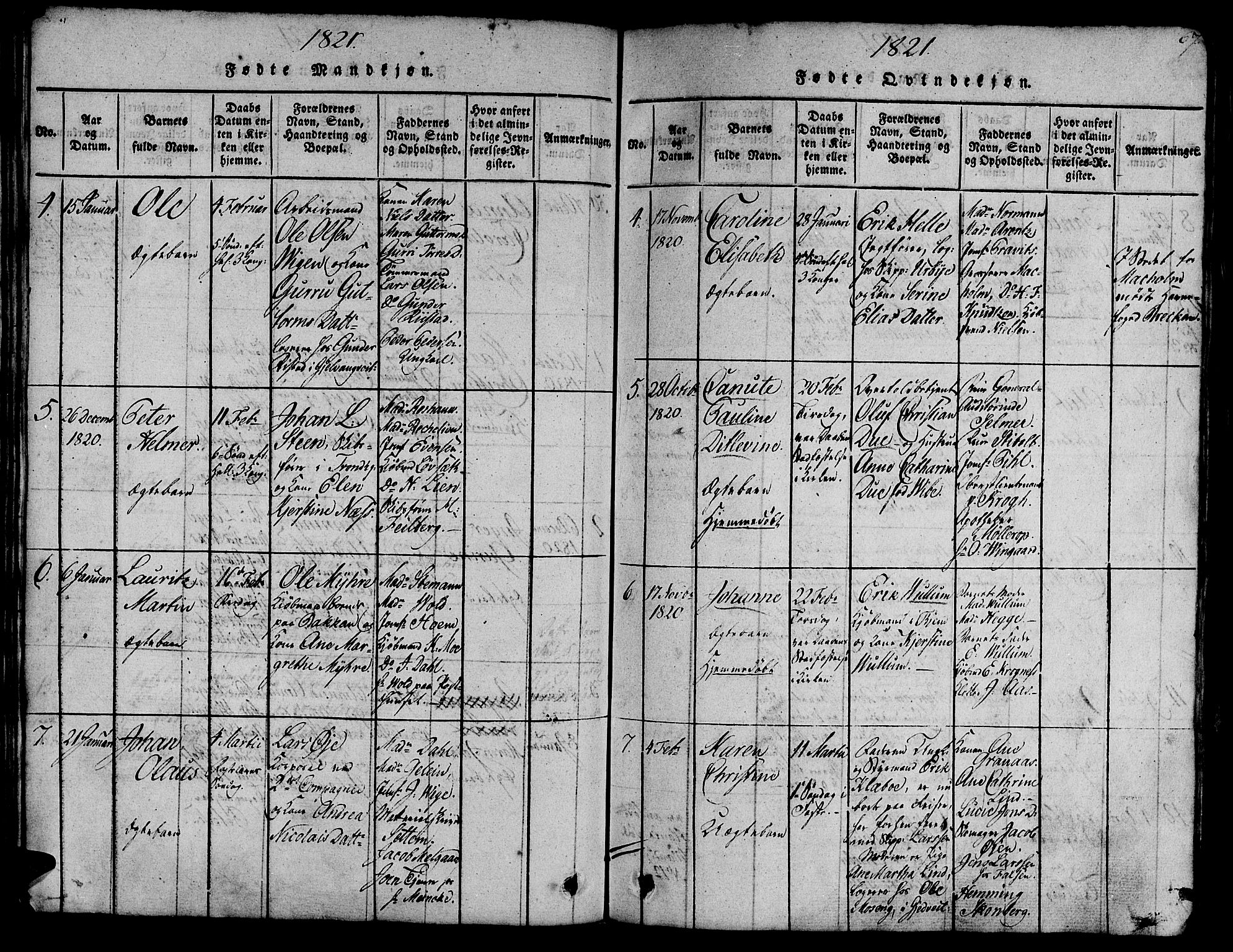 Ministerialprotokoller, klokkerbøker og fødselsregistre - Sør-Trøndelag, AV/SAT-A-1456/602/L0135: Klokkerbok nr. 602C03, 1815-1832, s. 67