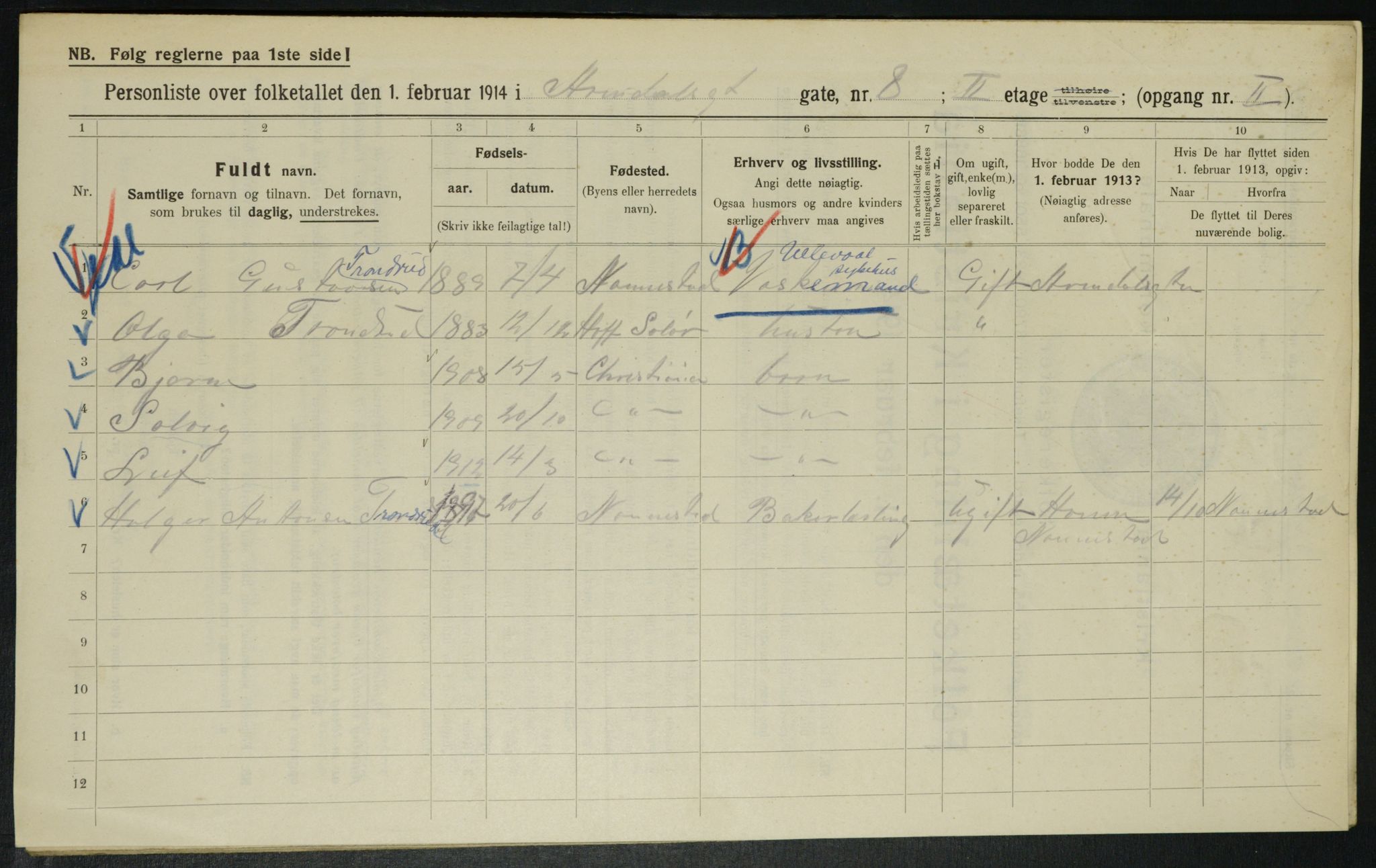 OBA, Kommunal folketelling 1.2.1914 for Kristiania, 1914, s. 2037
