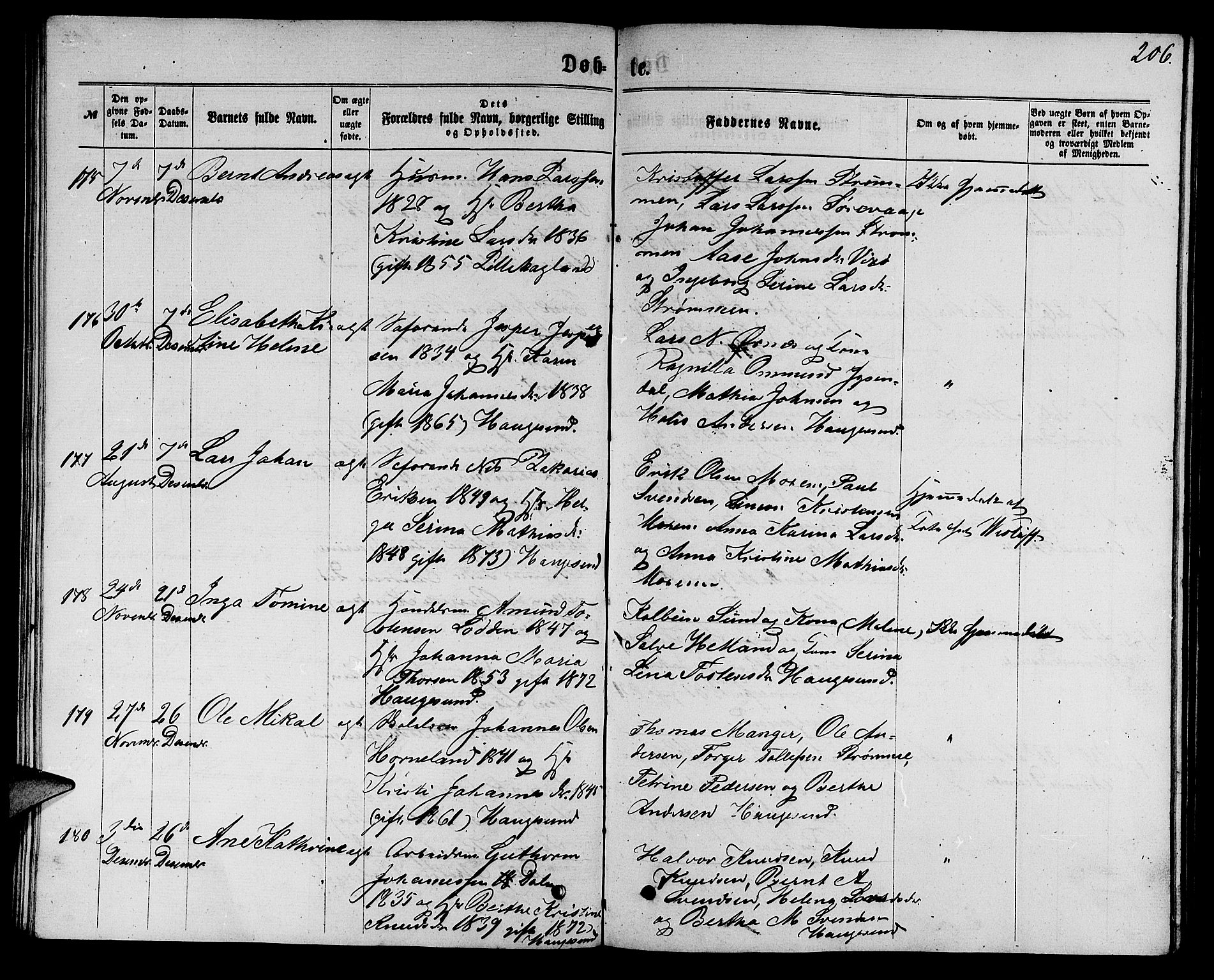 Torvastad sokneprestkontor, AV/SAST-A -101857/H/Ha/Hab/L0007: Klokkerbok nr. B 7, 1866-1873, s. 206