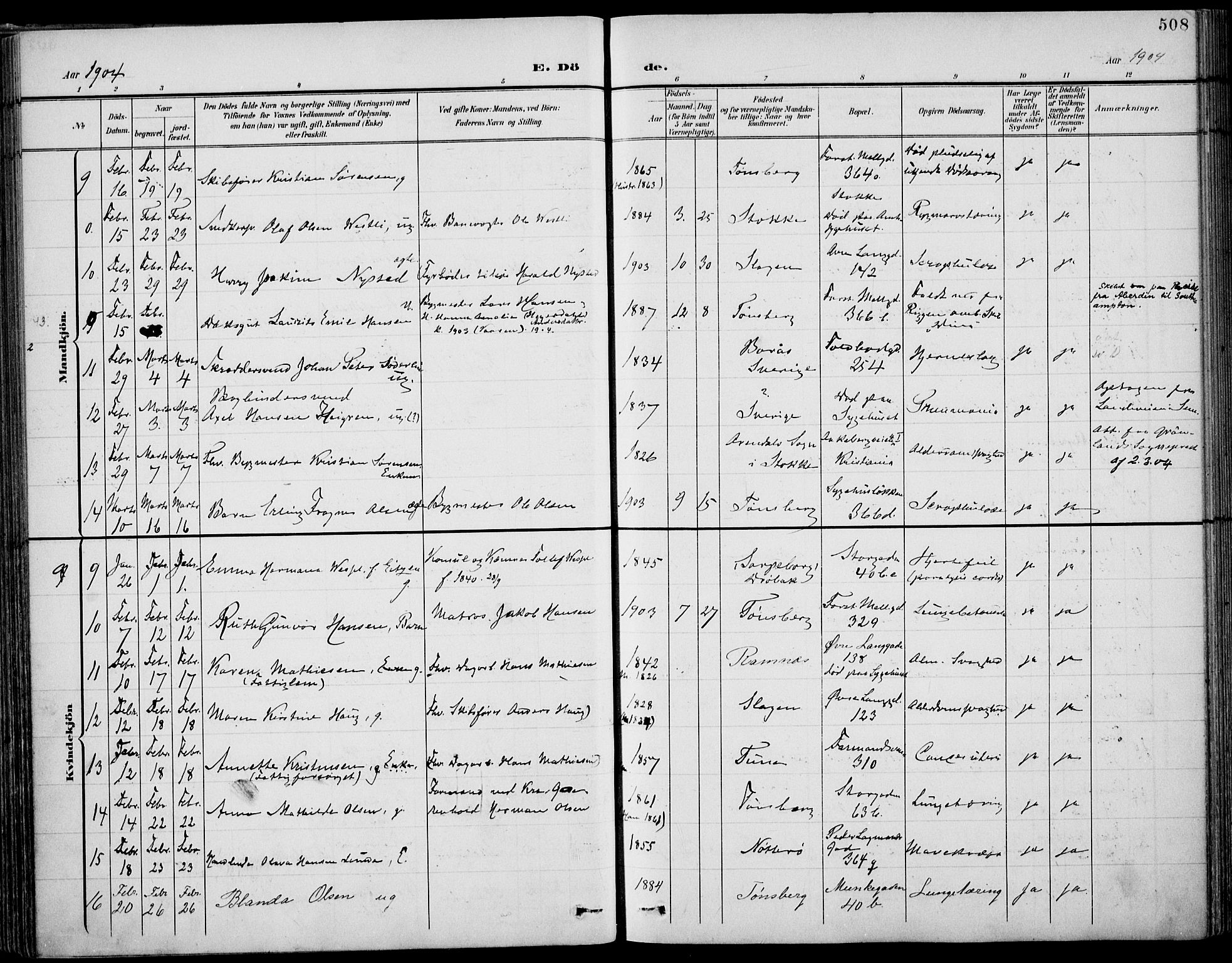 Tønsberg kirkebøker, AV/SAKO-A-330/F/Fa/L0013: Ministerialbok nr. I 13, 1900-1913, s. 508