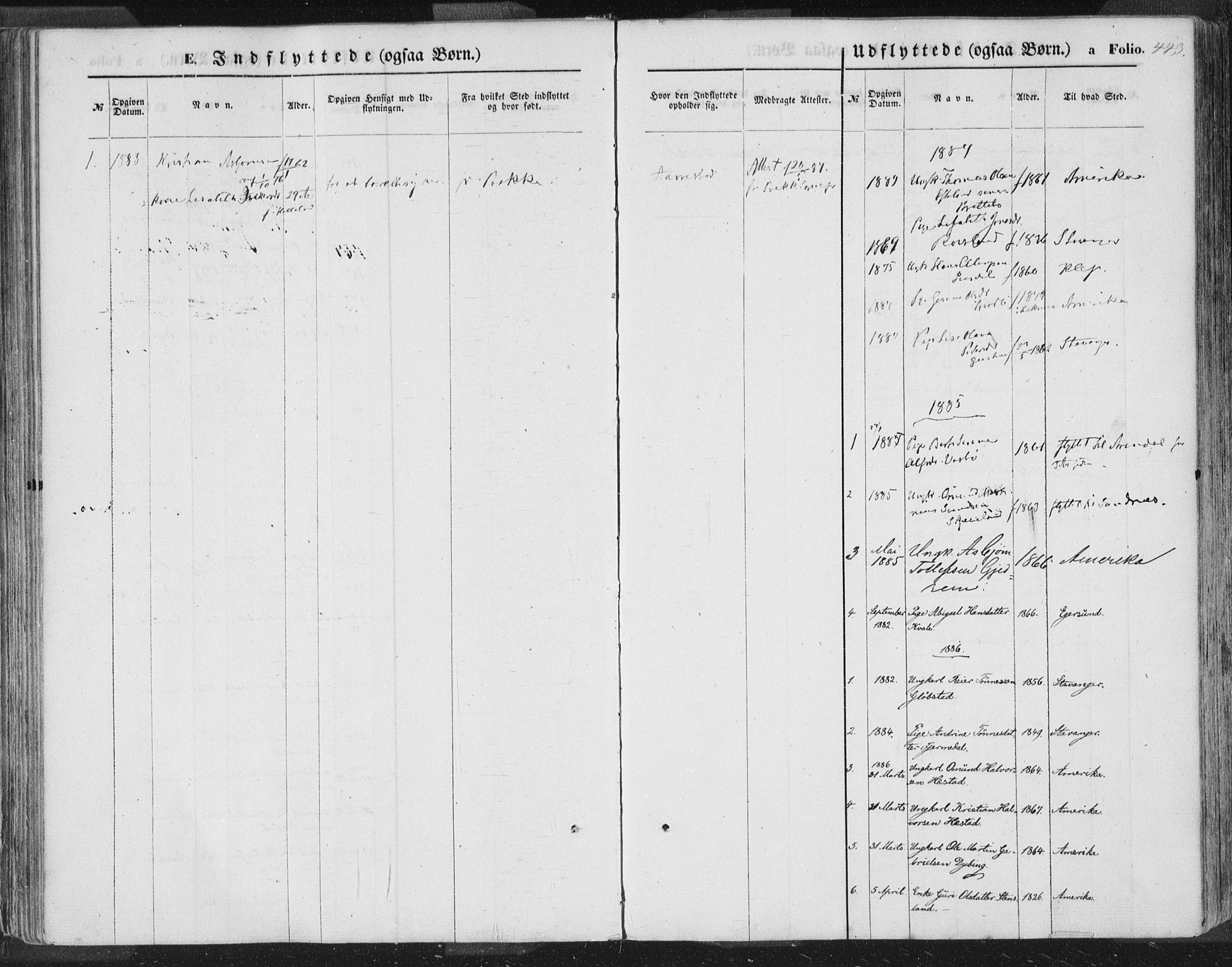 Helleland sokneprestkontor, SAST/A-101810: Ministerialbok nr. A 7.2, 1863-1886, s. 443
